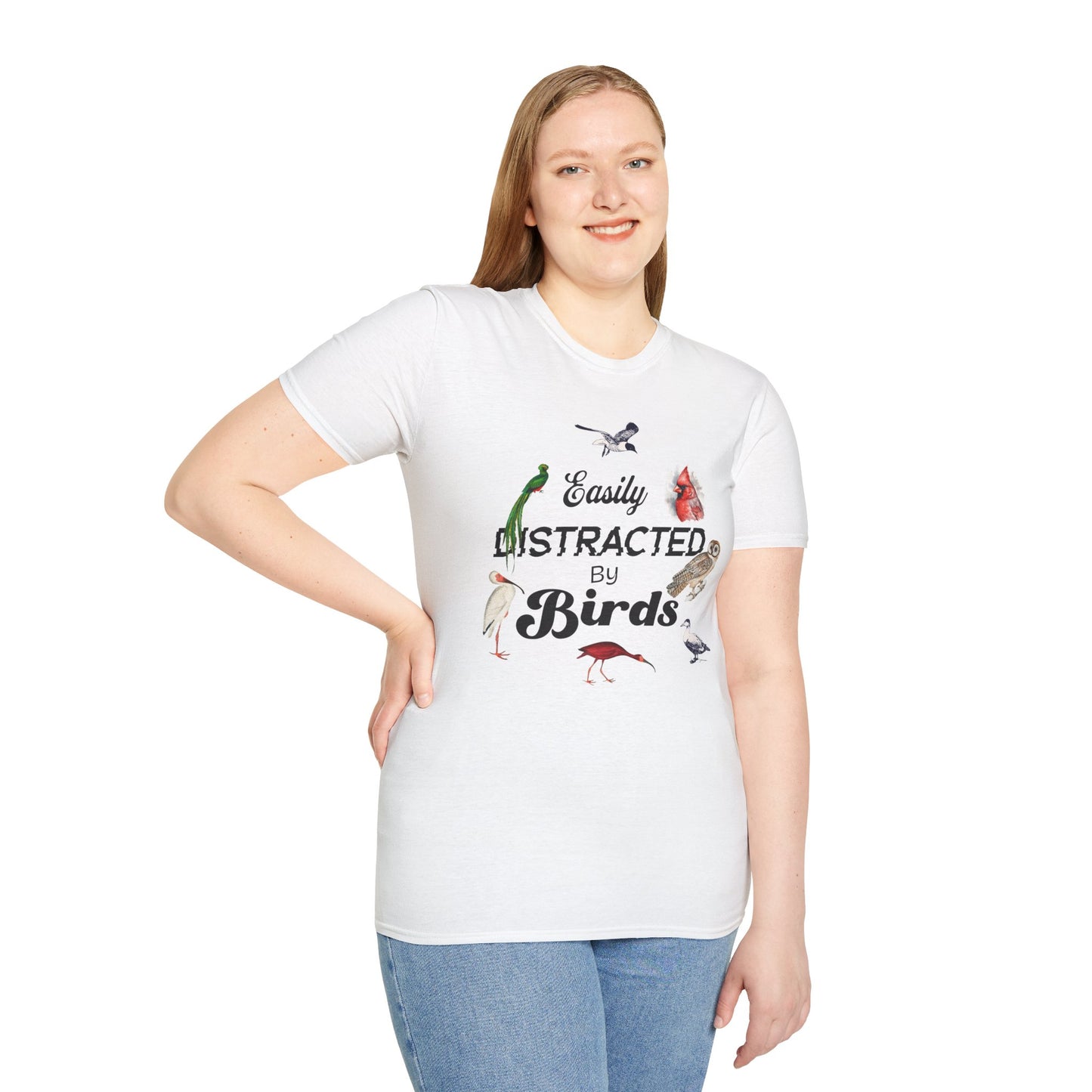 Easily Distracted by Birds T-Shirt - Unisex Softstyle Tee for Bird Lovers