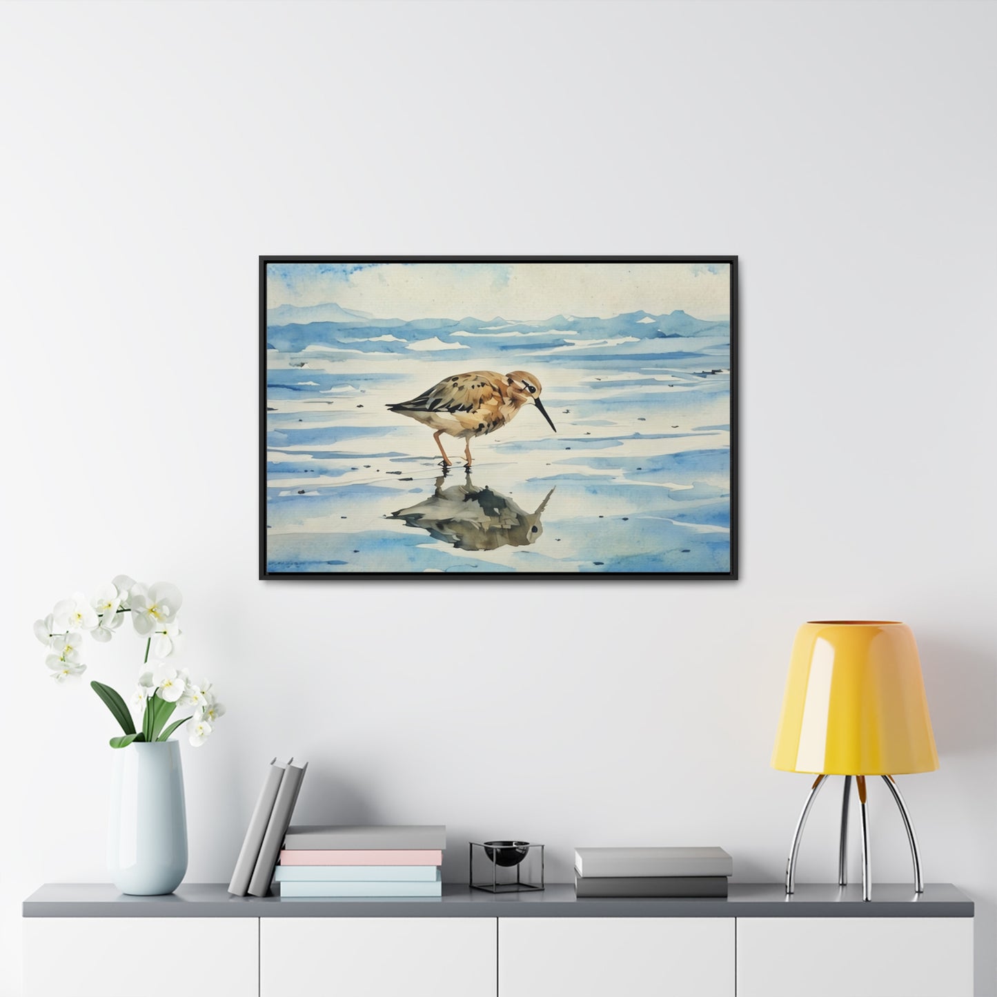 Serene Shoreline Bird Canvas Wrap - Horizontal Frame Art
