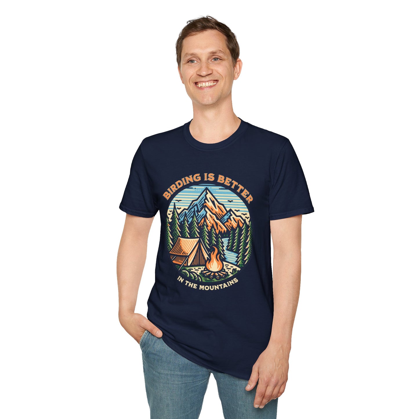 Birding in The Mountains Unisex Softstyle T-Shirt - Nature Lover's Gift