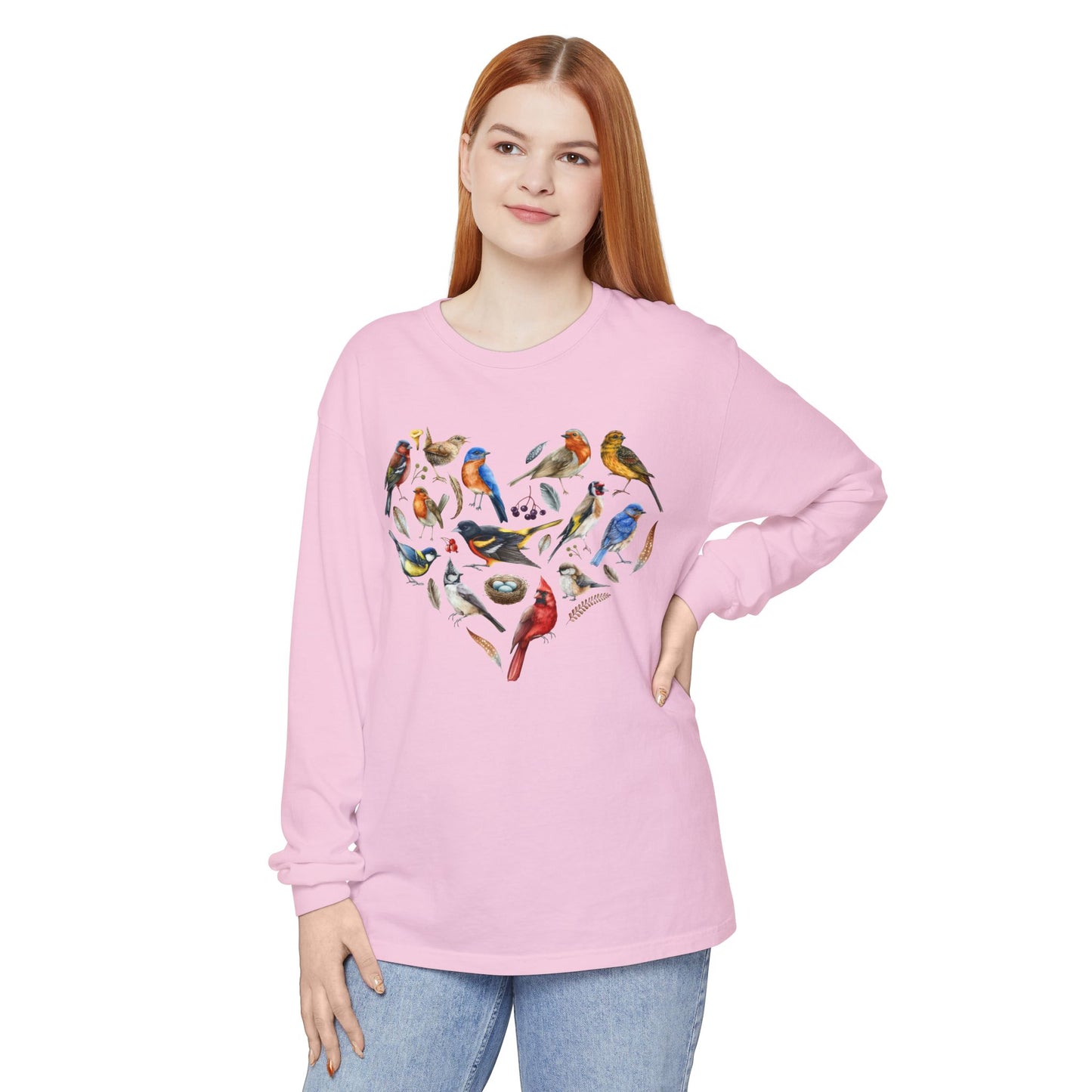 The Nerdy Birder Bird Heart Unisex Garment-dyed Long Sleeve T-Shirt
