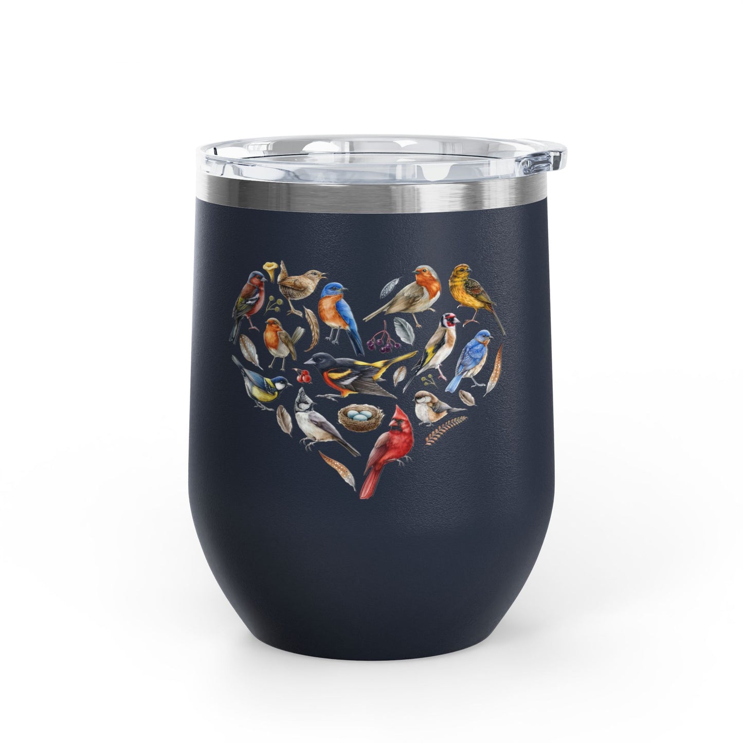Bird Heart Wine Tumbler- 12oz Insulated Cup for Nature Lovers