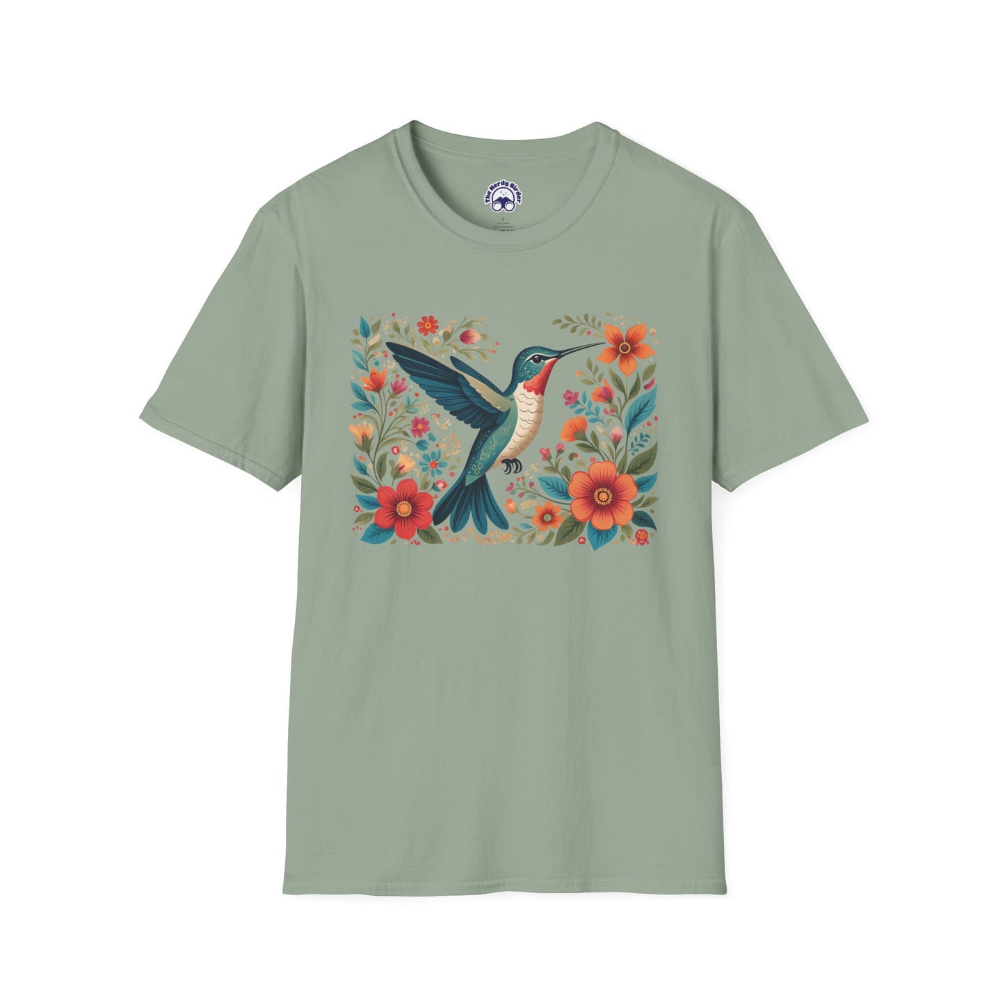 Hummingbird in Bloom – Artistic Nature Unisex Softstyle T-Shirt