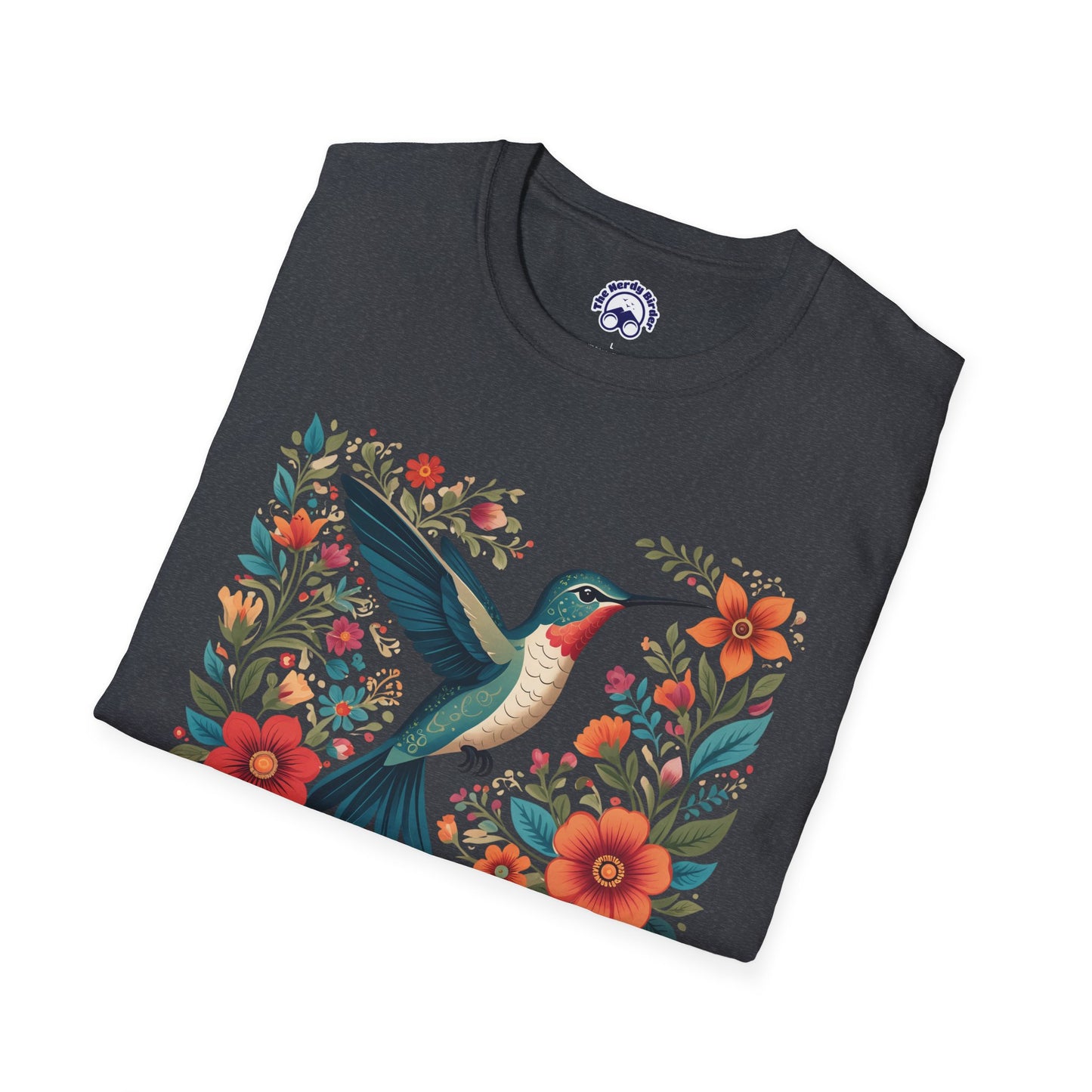 Hummingbird in Bloom – Artistic Nature Unisex Softstyle T-Shirt
