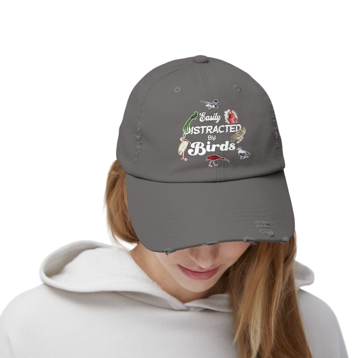 Easily Distracted By Birds Vintage Style Hat - Unisex Distressed Cap