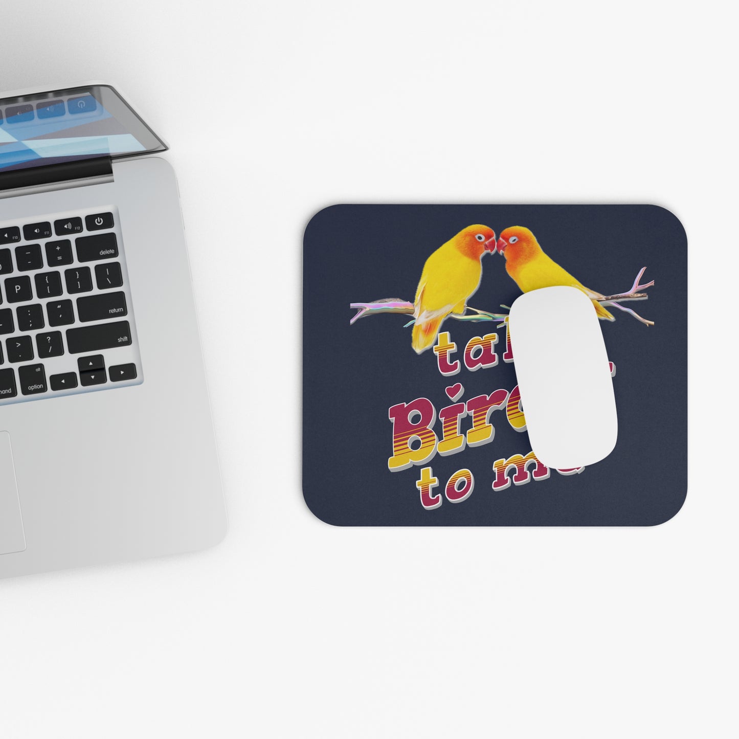 Talk Birdy To Me Navy Mouse Pad - Stylish Desk Accessory for Bird Lovers