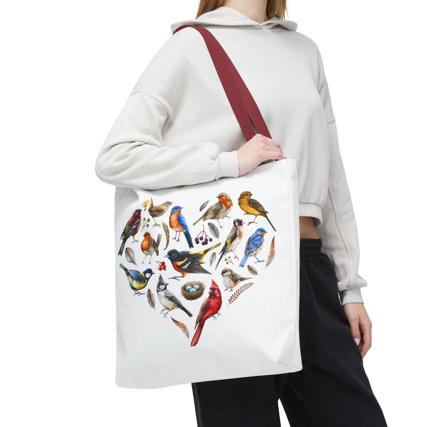 Bird Lovers Tote Bag - Colorful Heart Design for Nature Enthusiasts