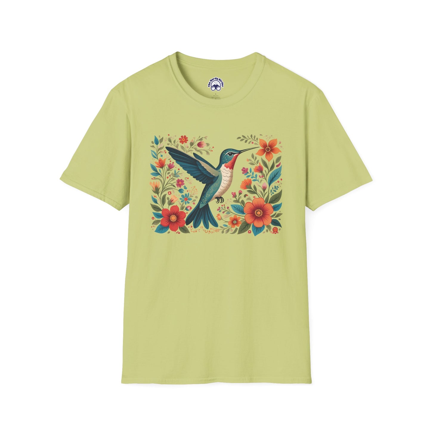 Hummingbird in Bloom – Artistic Nature Unisex Softstyle T-Shirt