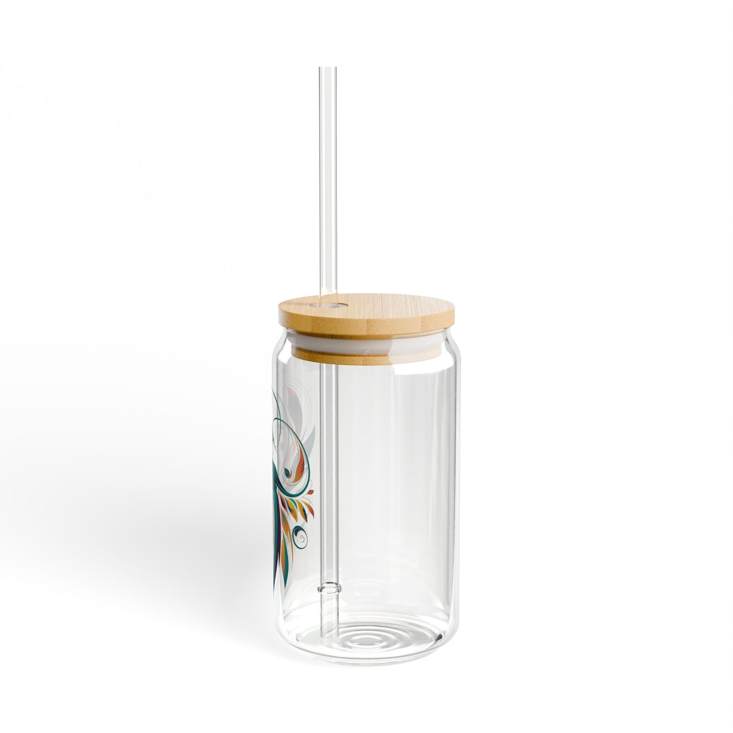 The Nerdy Birder Elegant Peacock 16oz Sipper Glass With Bamboo Lid