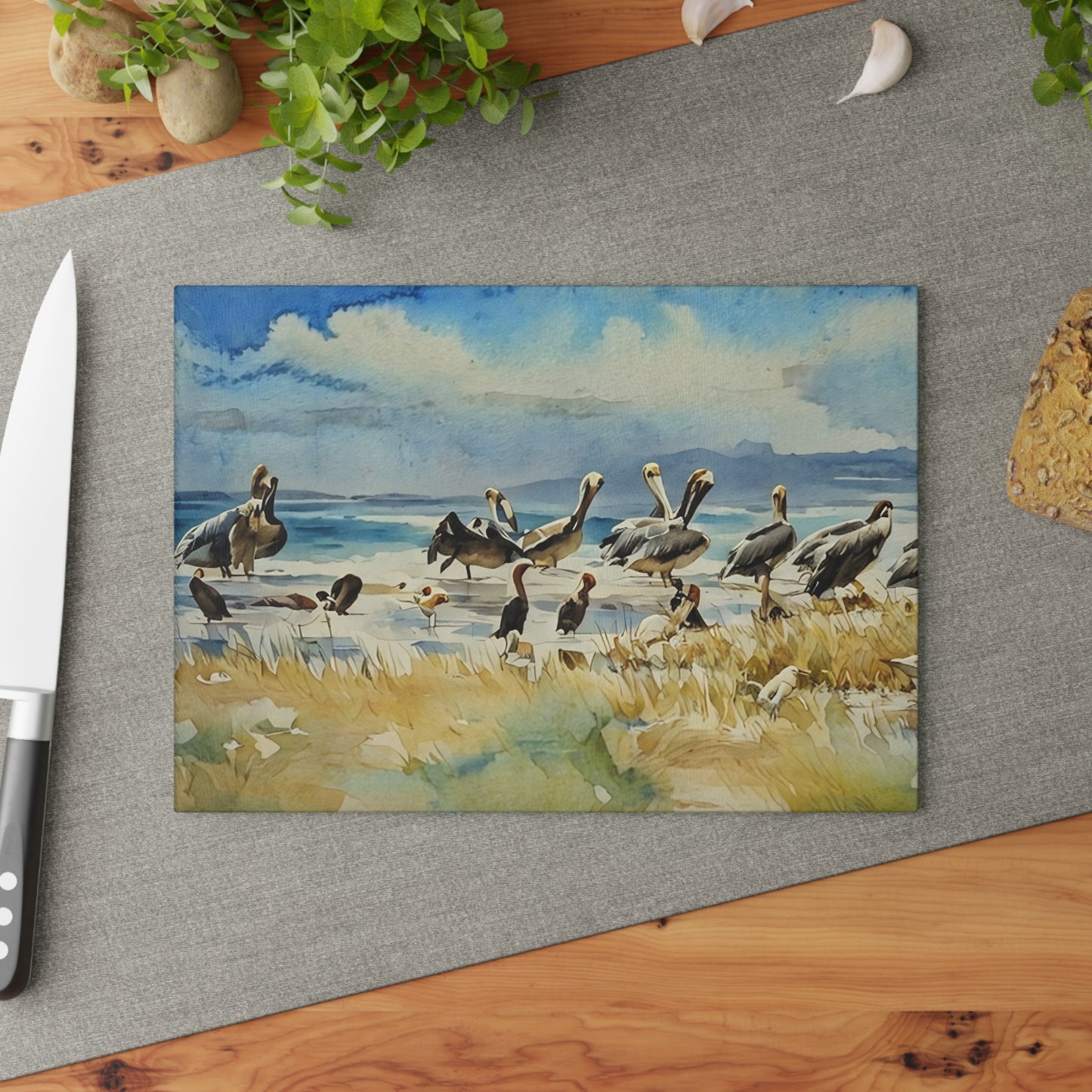 The Nerdy Birder - Coastal Wildlife Glass Cutting Board | Kitchen Décor, Bird Lovers Gift, Beach House Accessory
