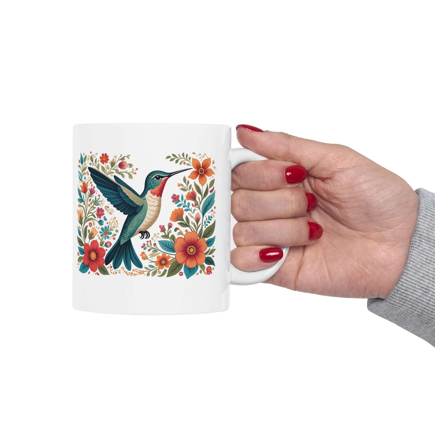 Hummingbird in Bloom White Ceramic Mug