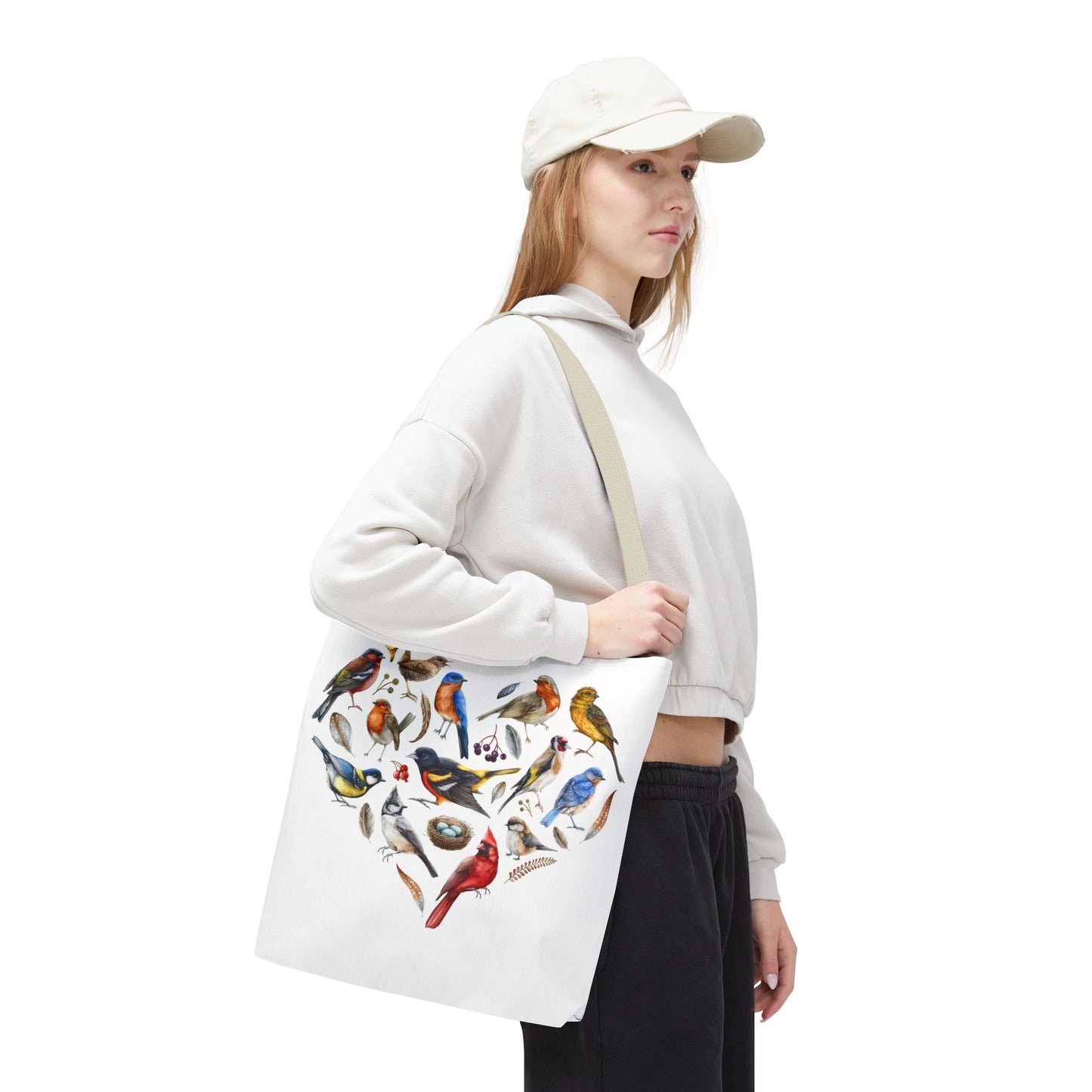 Bird Lovers Tote Bag - Colorful Heart Design for Nature Enthusiasts