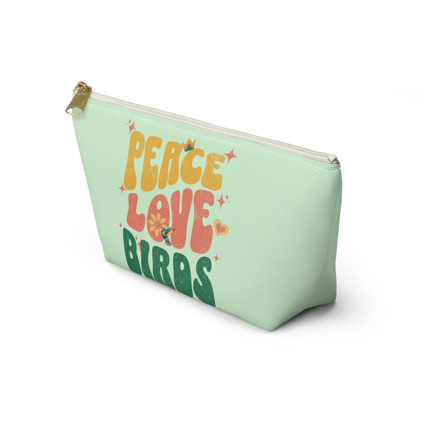 Peace Love Birds Accessory Pouch Green