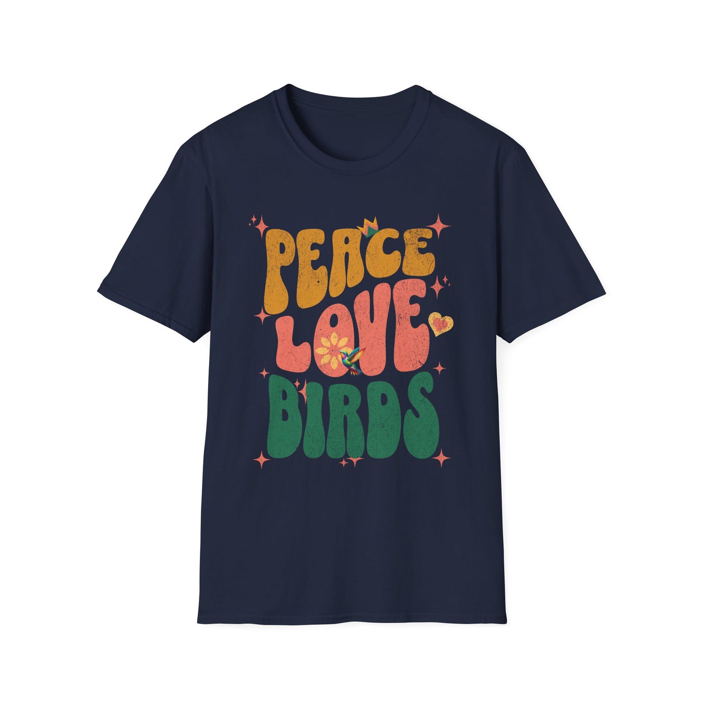 Peace Love Birds Unisex Softstyle T-Shirt - Retro Vibe Tee for Casual Wear