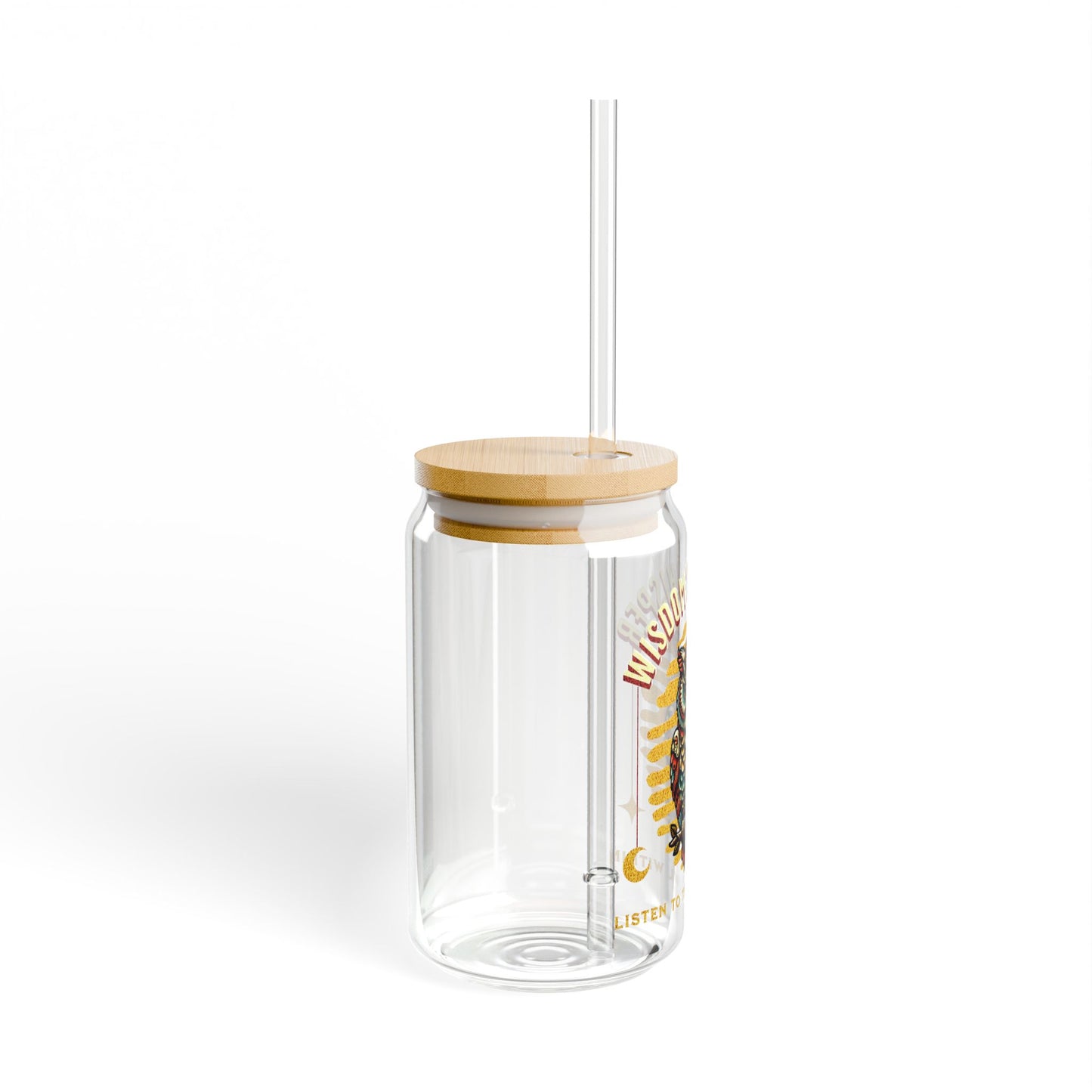 The Nerdy Birder Owl-Themed 16oz Sipper Glass - ‘Wisdom’s Whisper’ with Bamboo Lid