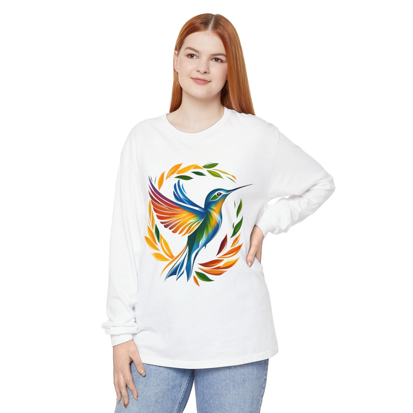 Hummingbird Rainbow Garment-dyed Long Sleeve T-Shirt