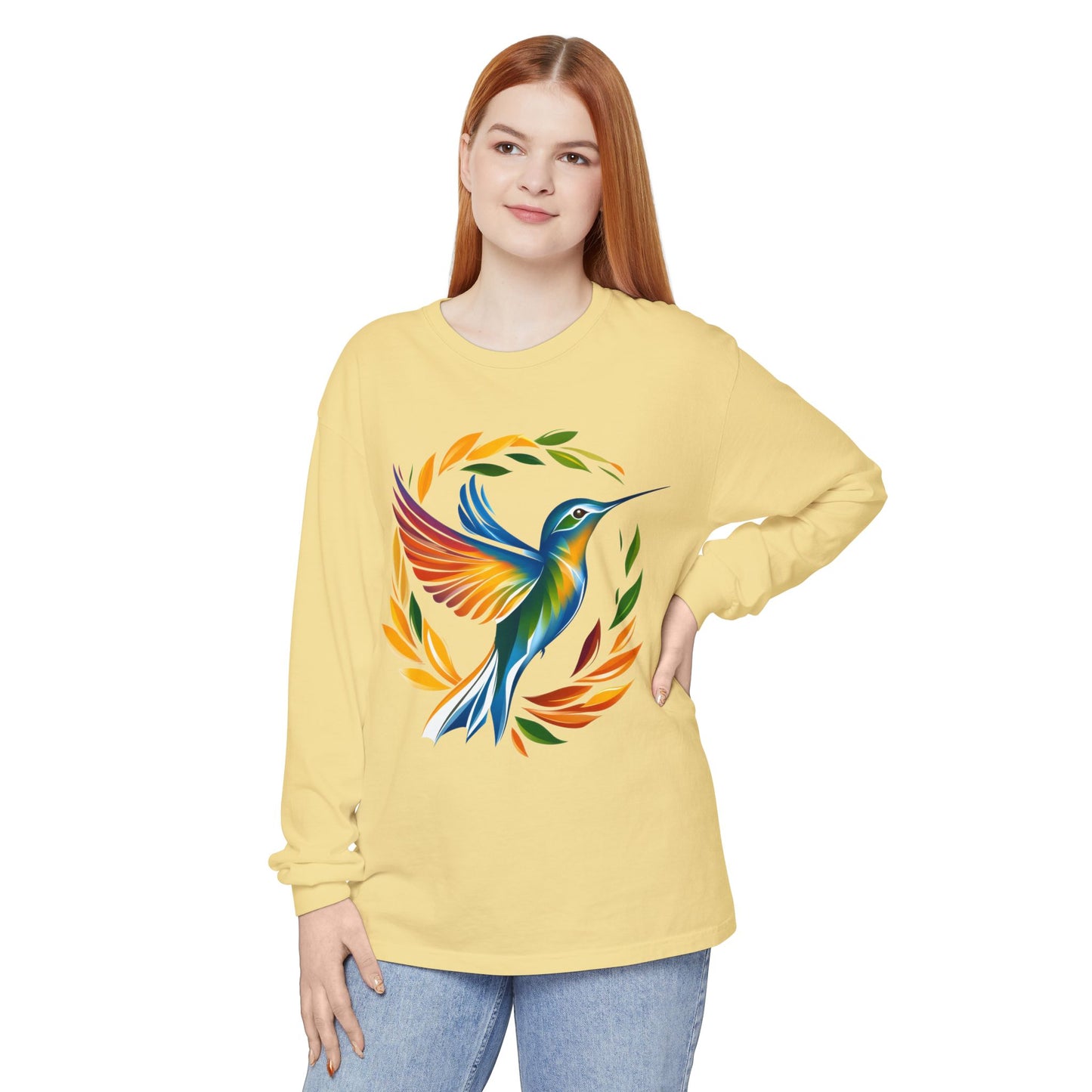 Hummingbird Rainbow Garment-dyed Long Sleeve T-Shirt