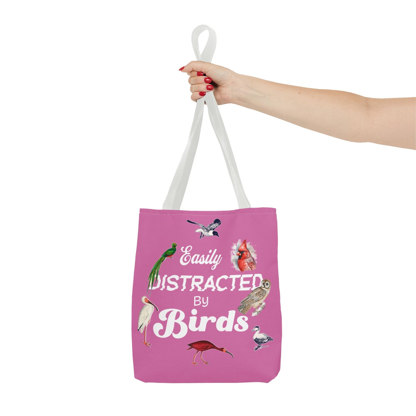 Easily Distracted by Birds Tote Bag in Pink - Fun and Quirky Bird Design for Bird Lovers