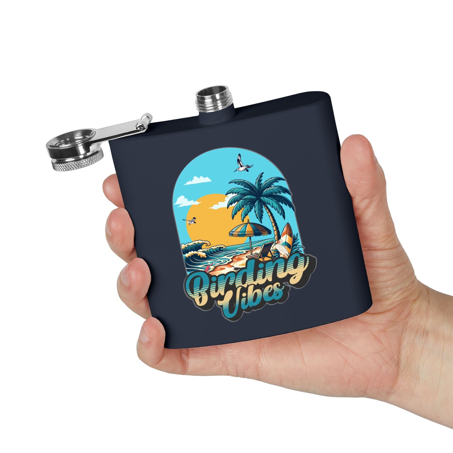 Birding Vibes Tropical Stainless Steel Flask, 6oz - Beach Style Hip Flask for Adventurers