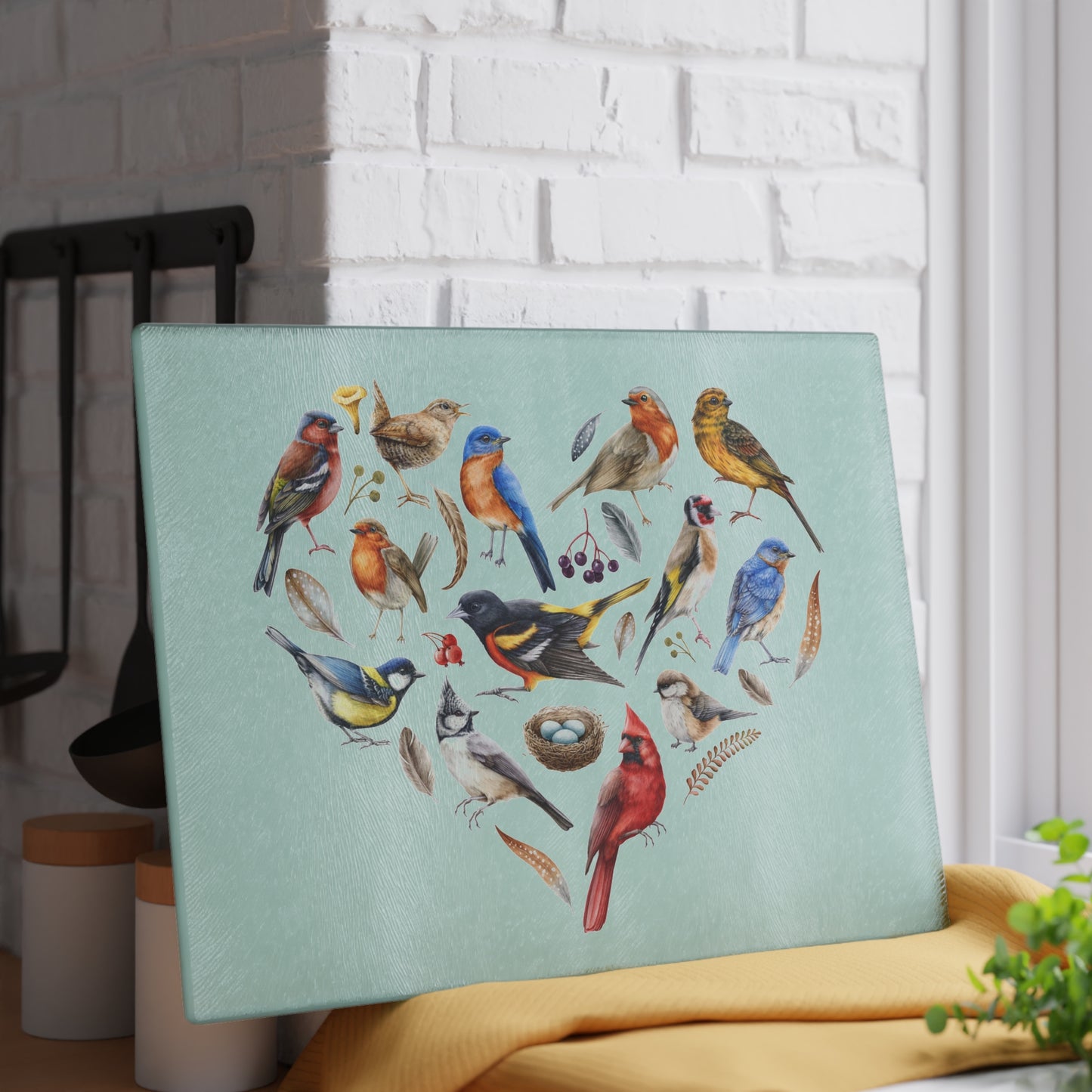 Bird Heart Glass Cutting Board