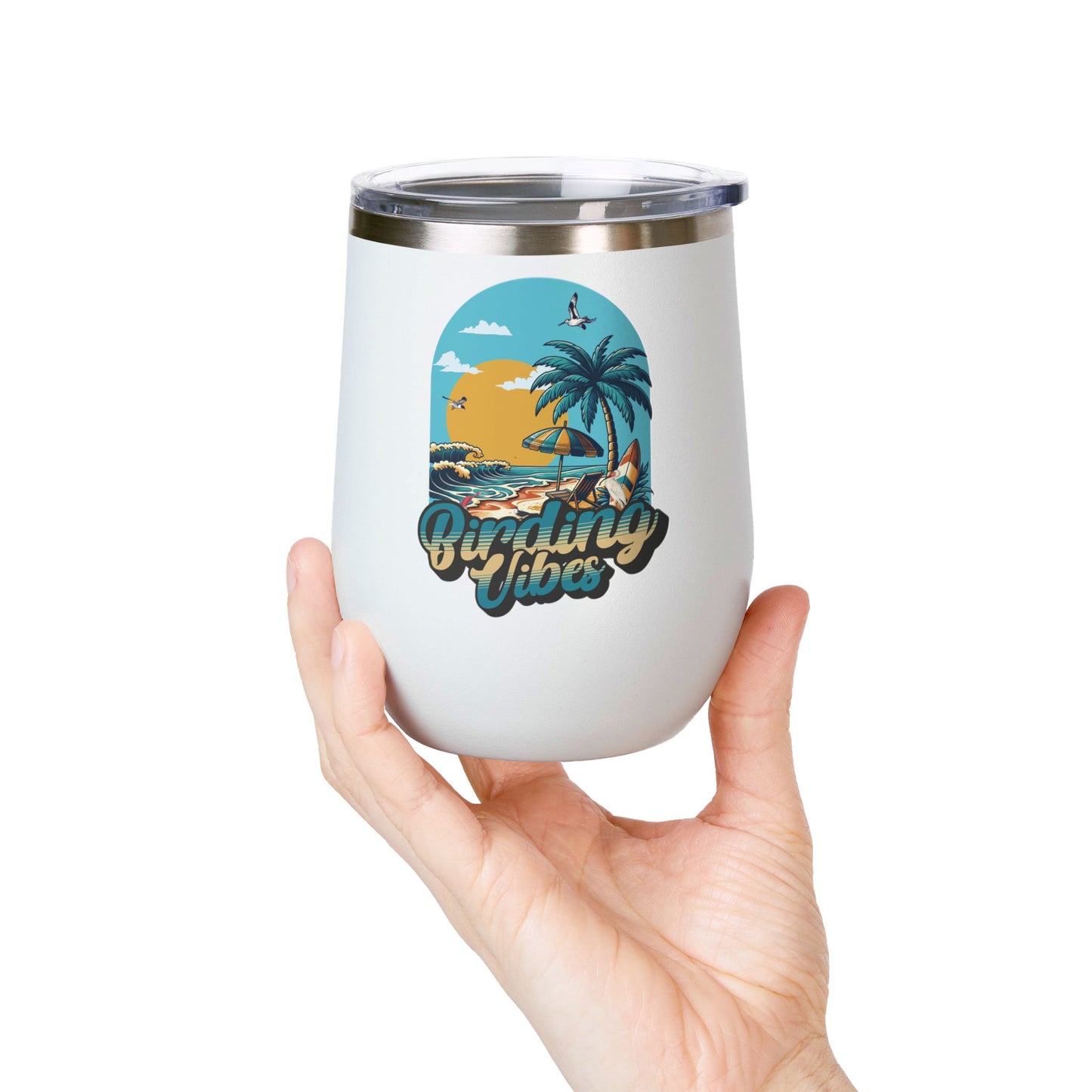 Birding Vibes Wine Tumbler | 12oz Insulated Drinkware for Beach Lovers