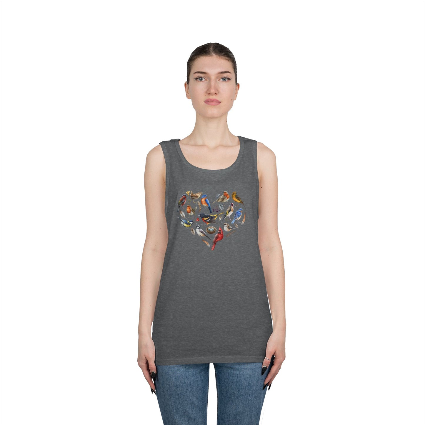I'm A Nerdy Birder Bird Heart Tank Top, Gift for Bird Lovers, Unisex Summer Wear, Nature Lover's Apparel, Fun Casual Tank