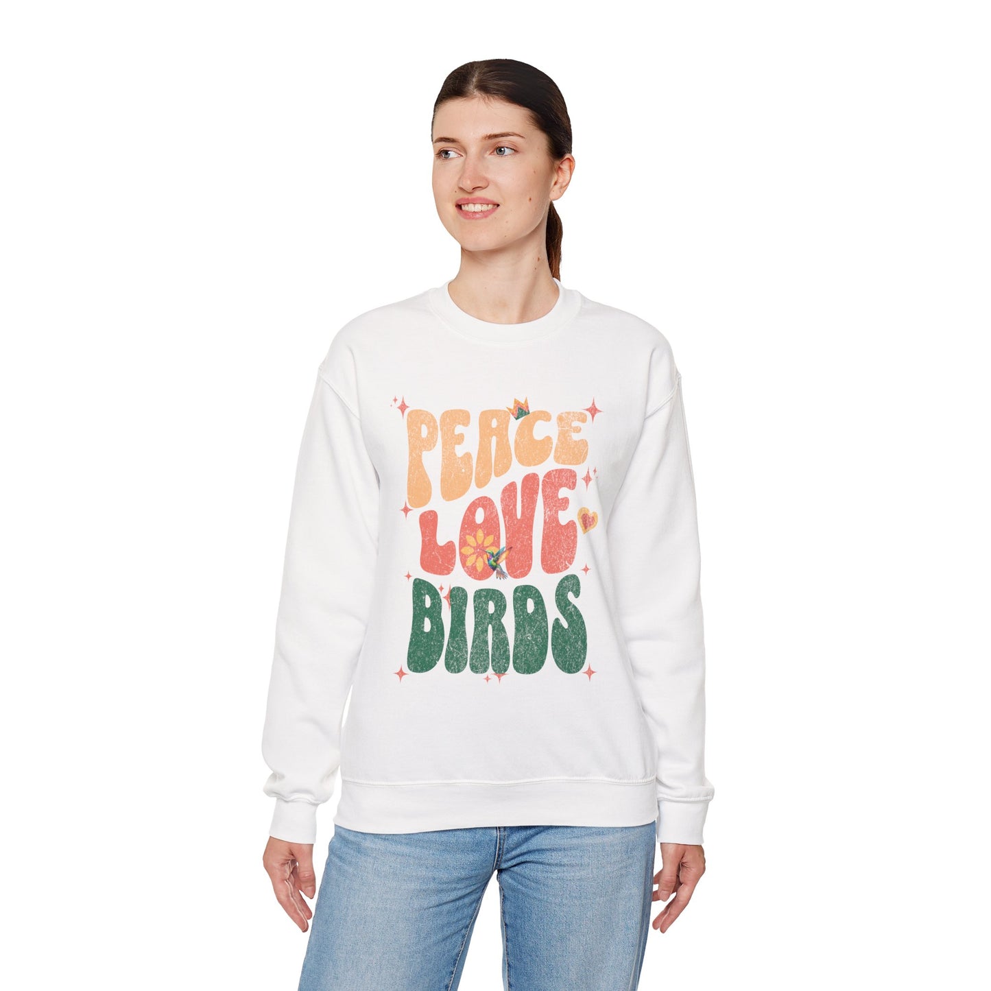 Peace Love Birds Crewneck Sweatshirt - Unisex Cozy Fashion for Nature Lovers