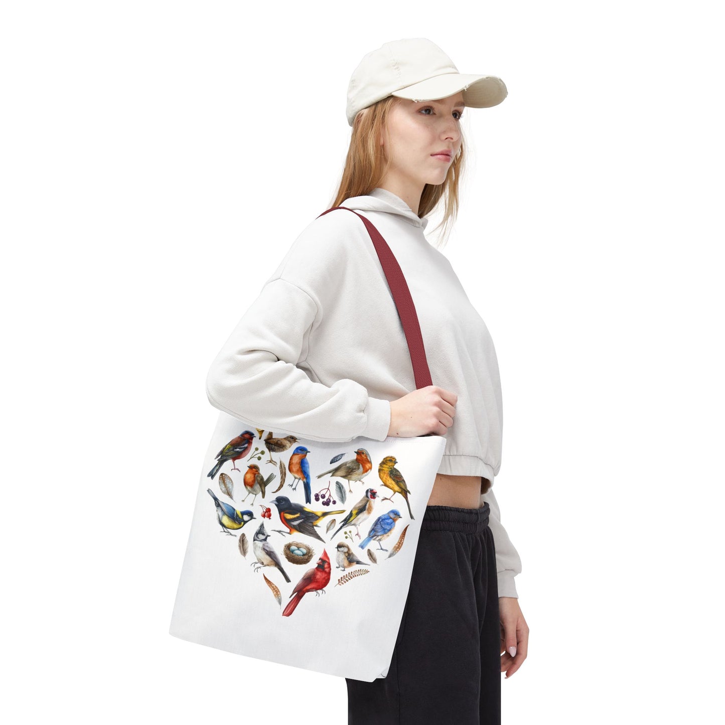 Bird Lovers Tote Bag - Colorful Heart Design for Nature Enthusiasts