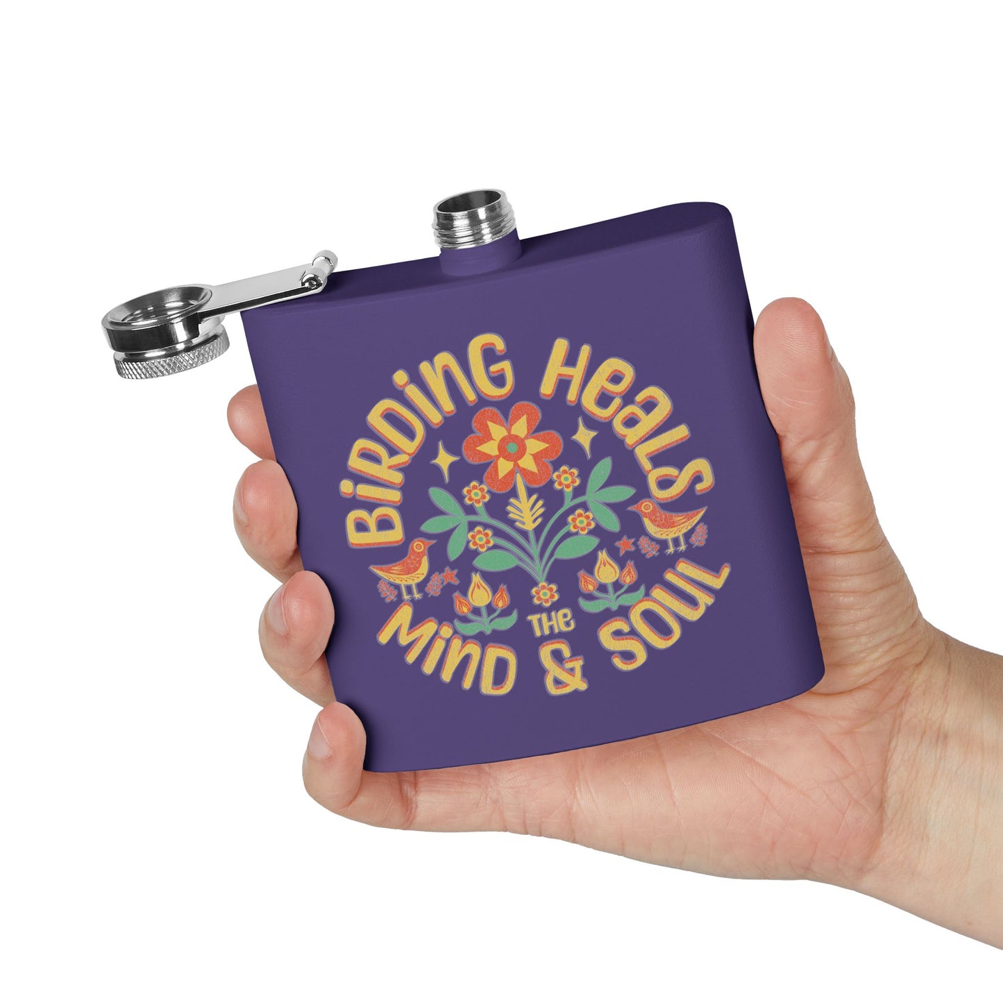 Birding Heals Birder Flask | Stainless Steel 6oz Hip Flask for Nature Lovers, Outdoor Adventures, Gifts for Birders, Hiking Accessory