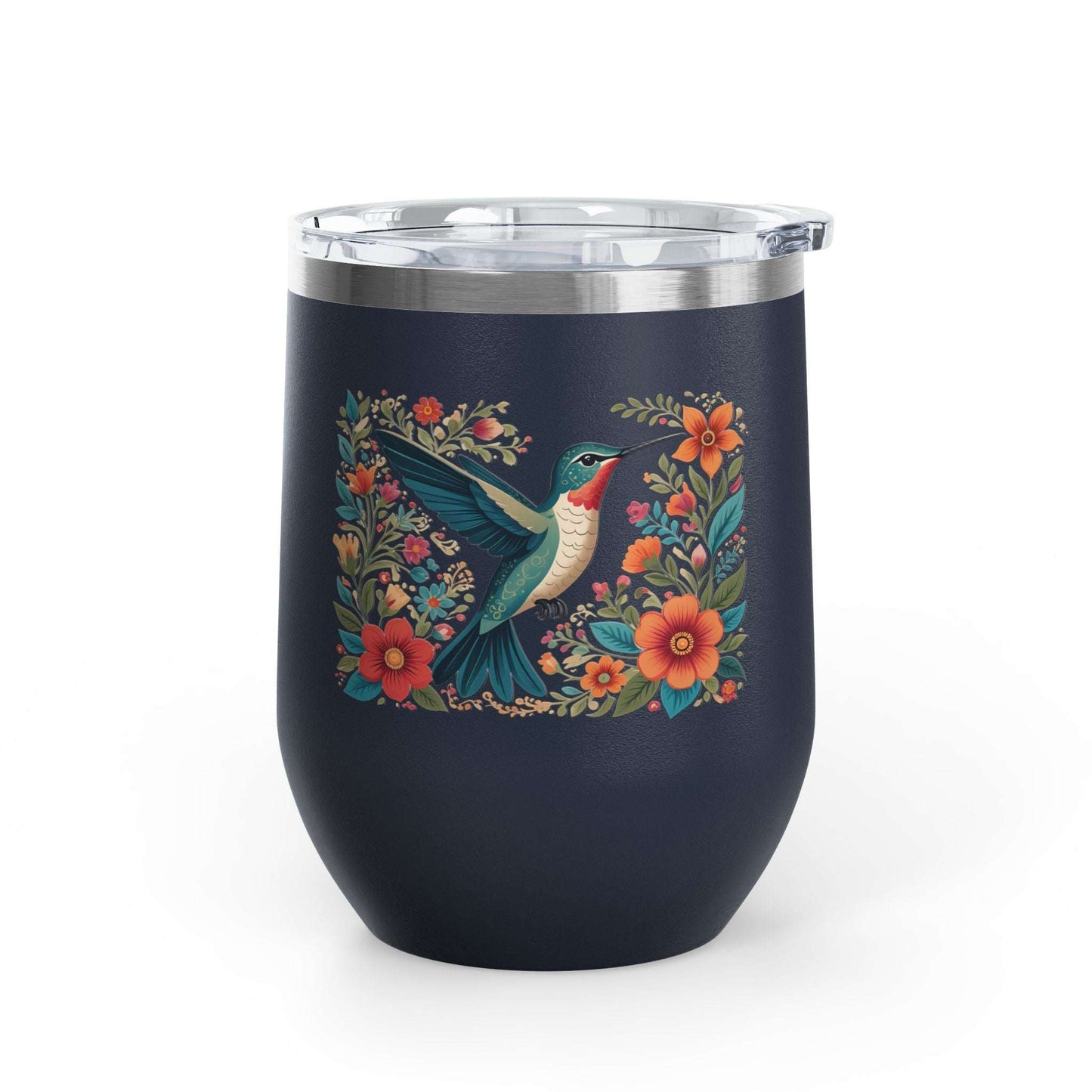 Hummingbird In Bloom Wine Tumbler- 12oz Insulated Cup