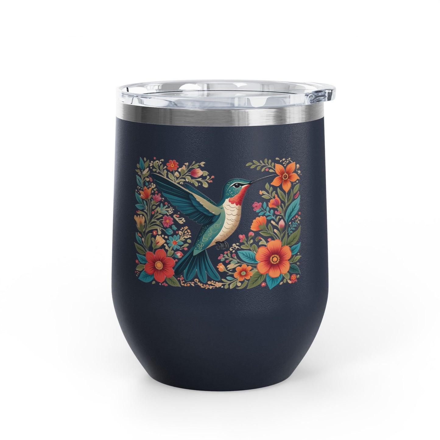 Hummingbird In Bloom Wine Tumbler- 12oz Insulated Cup