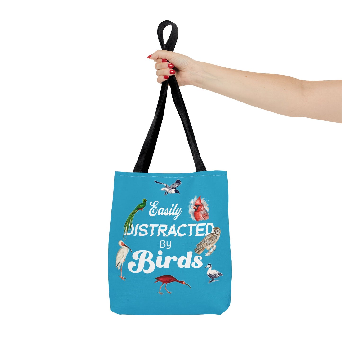 Easily Distracted by Birds Tote Bag in Teal - Fun and Quirky Bird Design for Bird Lovers