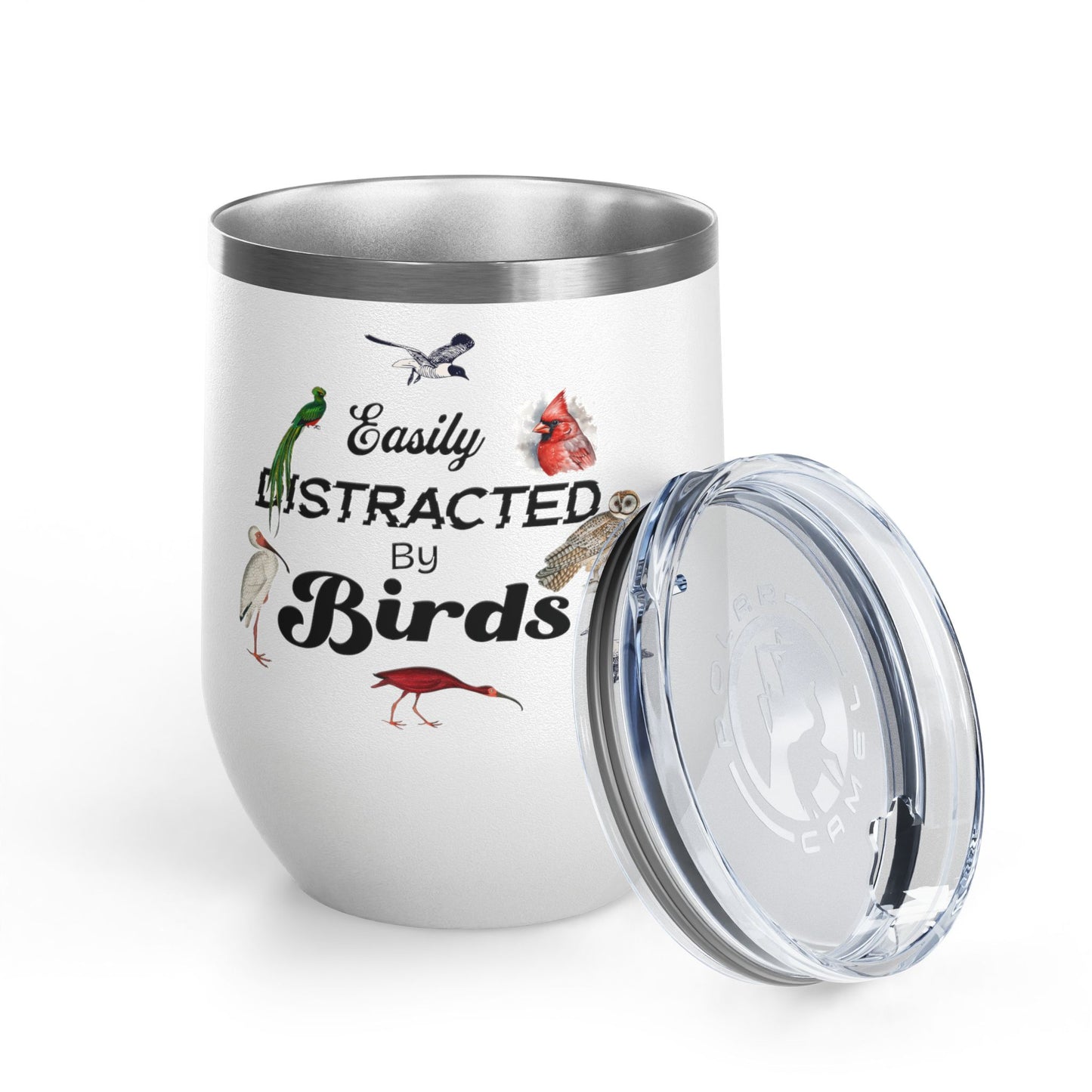 Easily Distracted By Birds Wine Tumbler - 12oz Insulated Mug for Bird Lovers