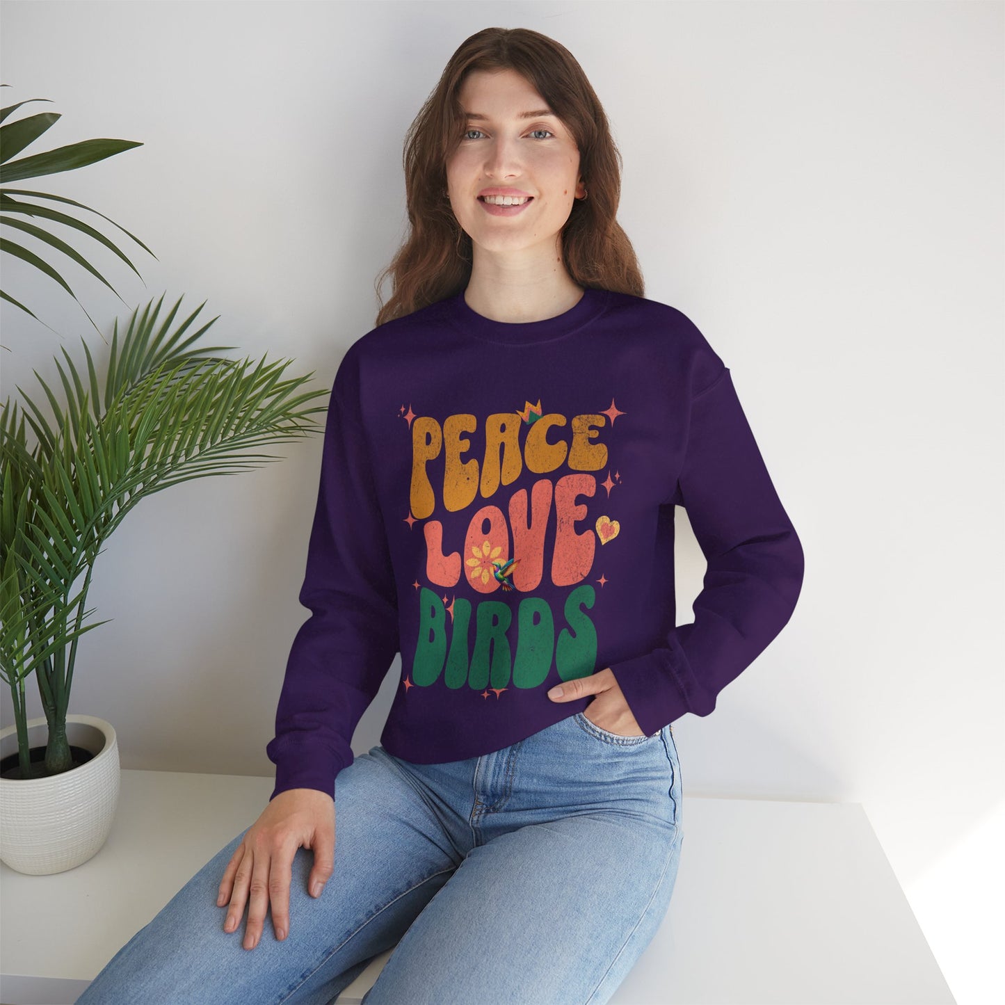 Peace Love Birds Crewneck Sweatshirt - Unisex Cozy Fashion for Nature Lovers