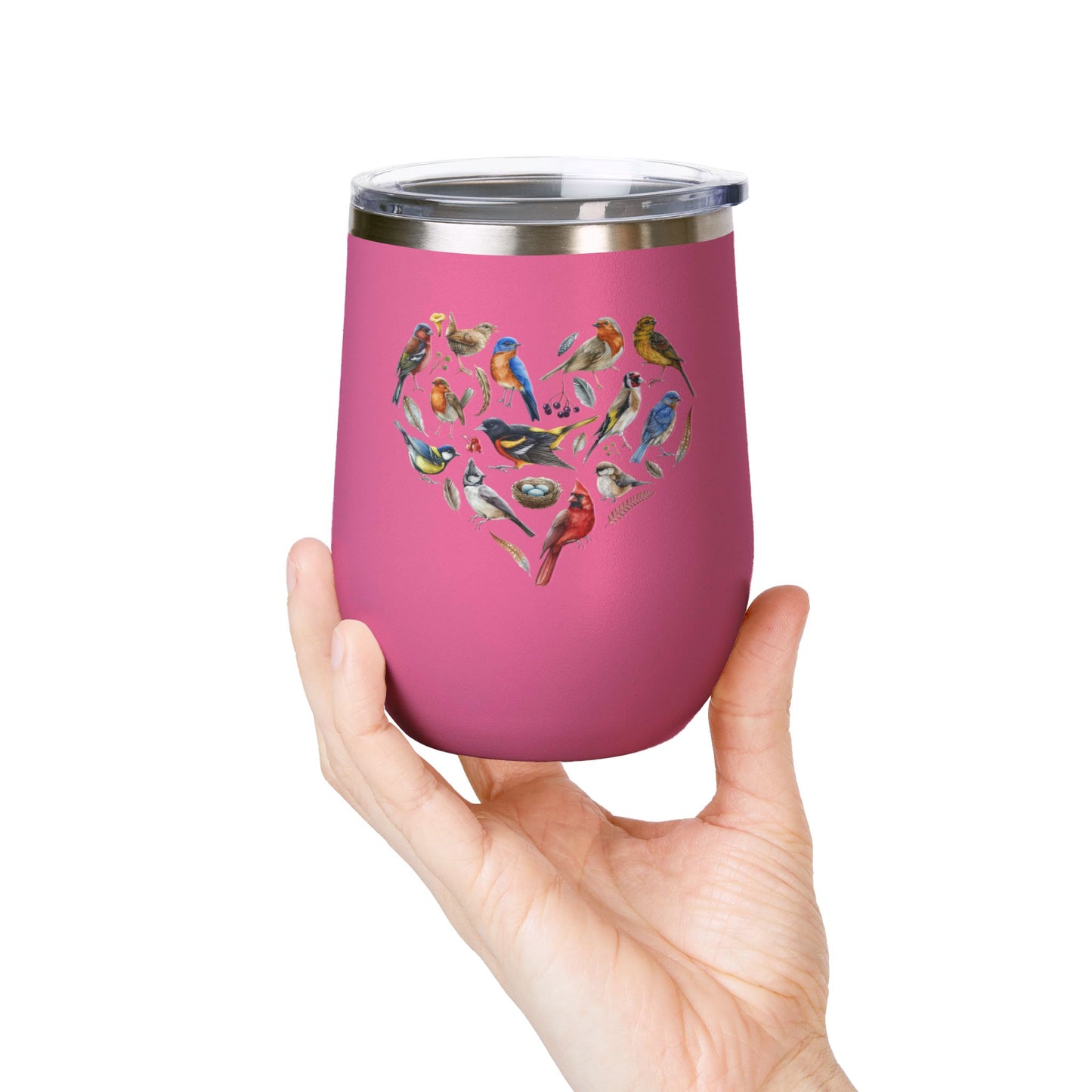 Bird Heart Wine Tumbler- 12oz Insulated Cup for Nature Lovers