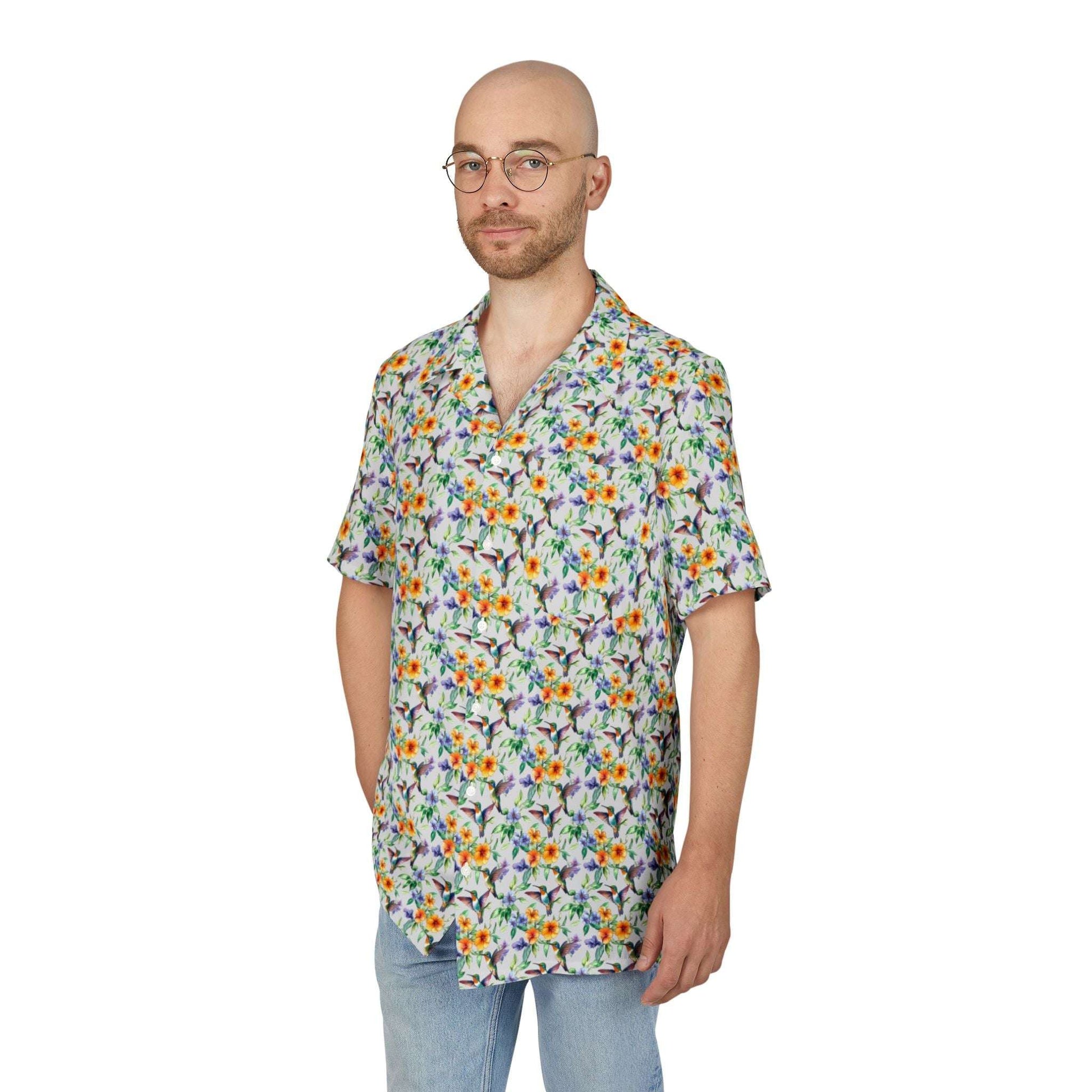 The Nerdy Birder - Hummingbird Button-Down Shirt, Summer Shirt, Hawaiian Shirt, Beachwear, Vacation Essentials, Casual Outfit