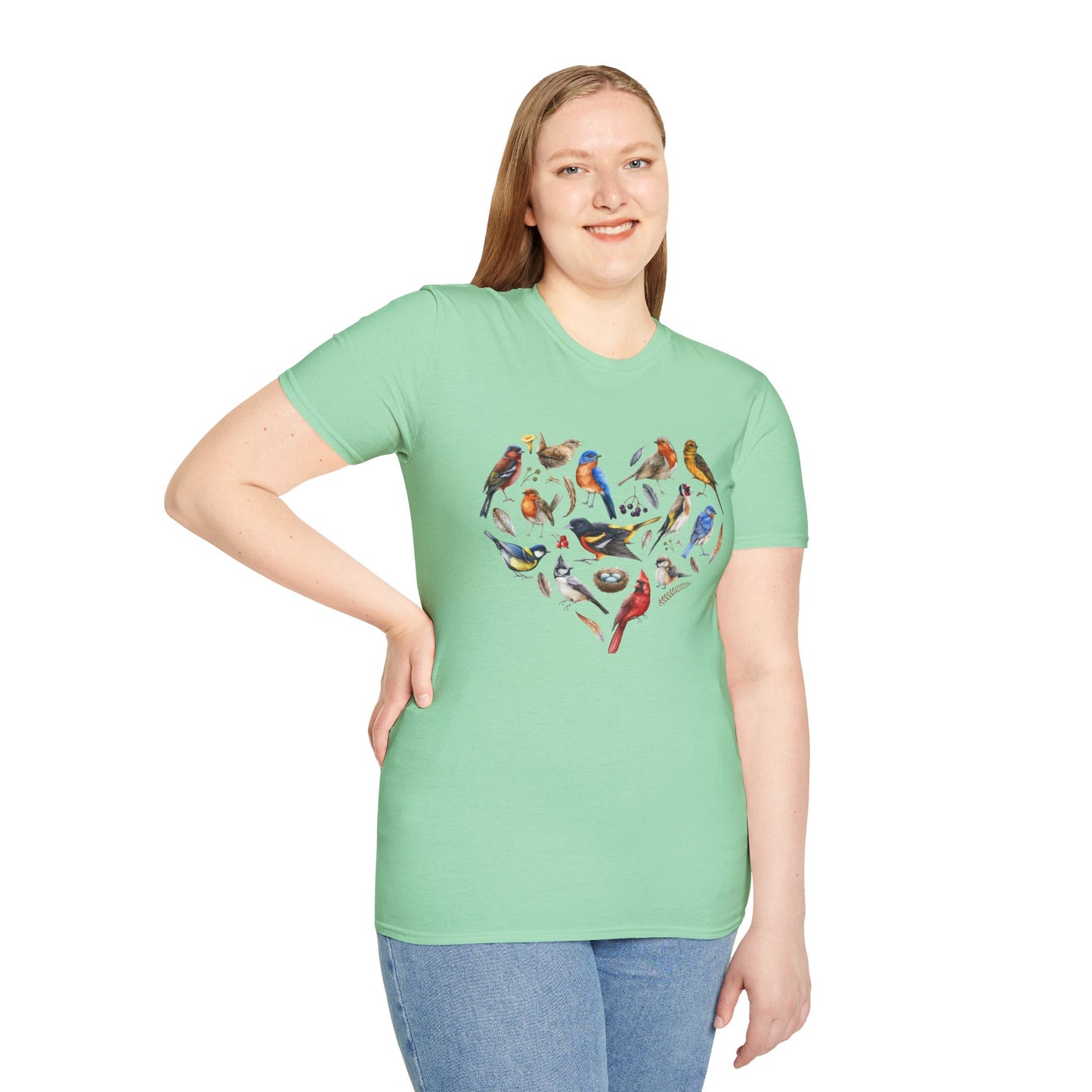 Bird Heart Unisex Softstyle T-Shirt - Heart Design