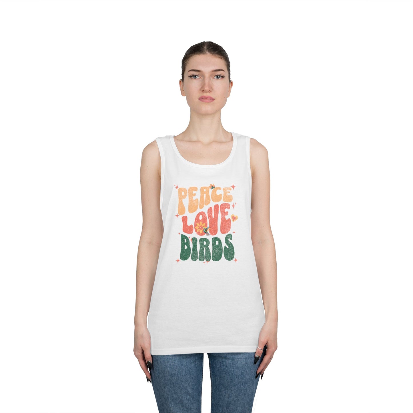 The Nerdy Birder Peace Love Birds Tank Top, Gift for Bird Lovers, Unisex Summer Wear, Fun Casual Tank