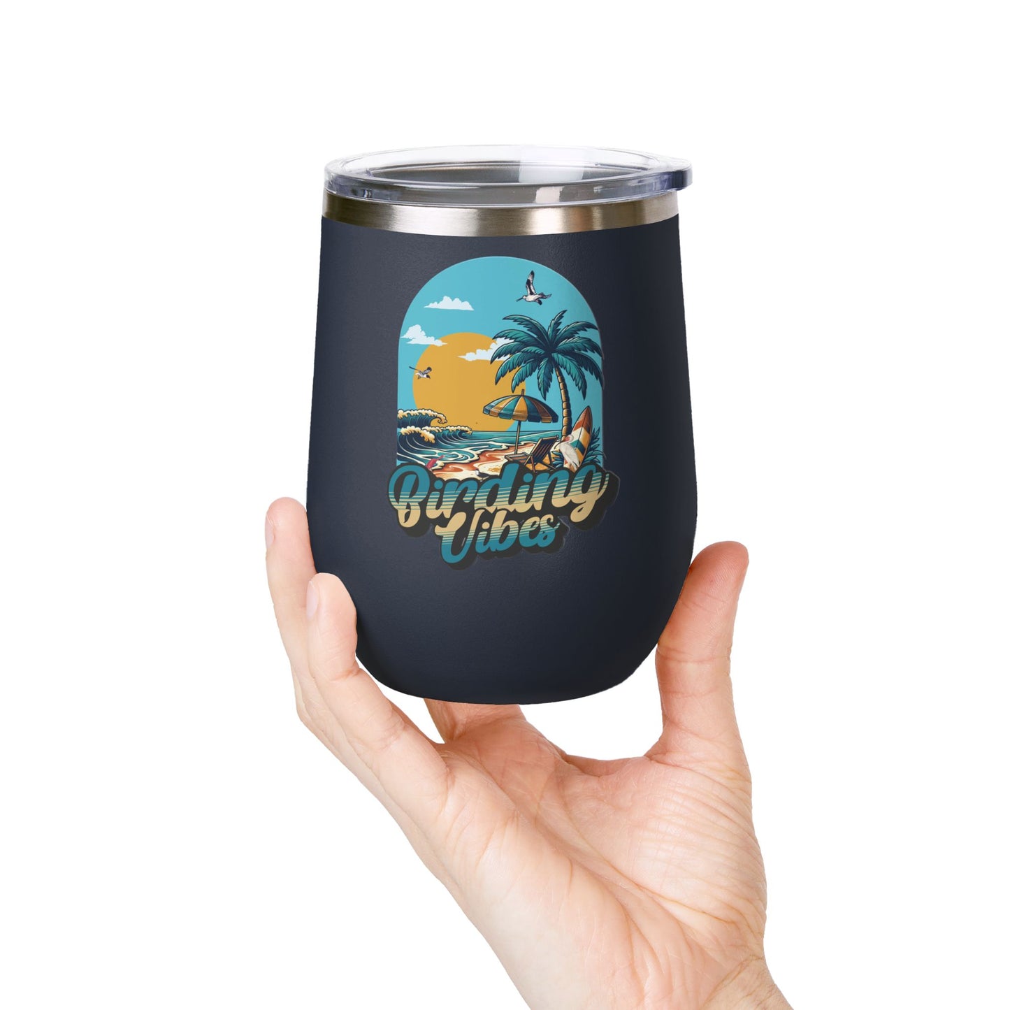 Birding Vibes Wine Tumbler | 12oz Insulated Drinkware for Beach Lovers