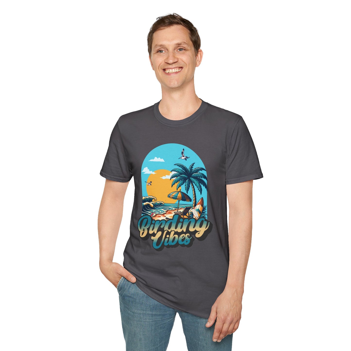 Birding Vibes Unisex Softstyle T-Shirt - Tropical Beach Graphic Tee