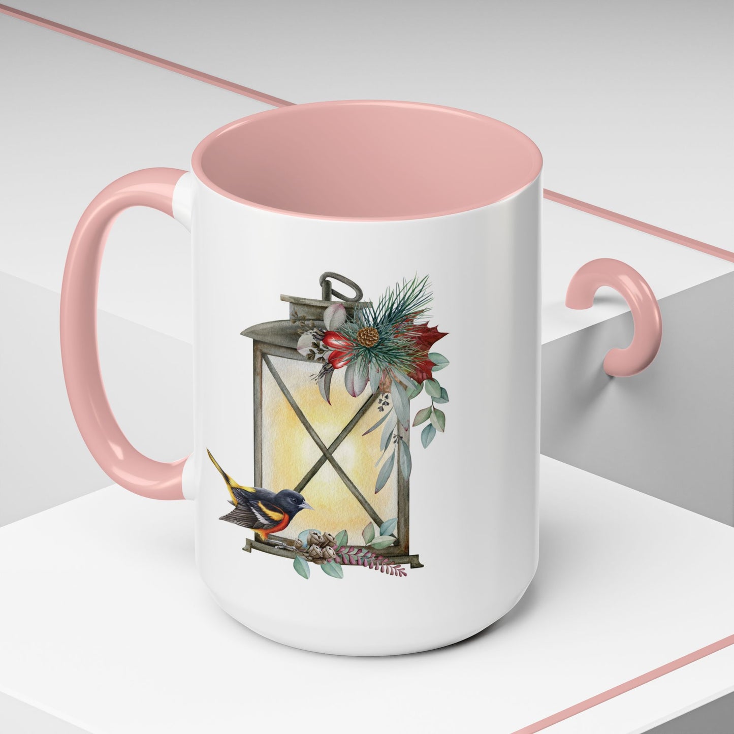 Cozy Christmas Lantern Accent Coffee Mug – Perfect Gift for Bird Lovers