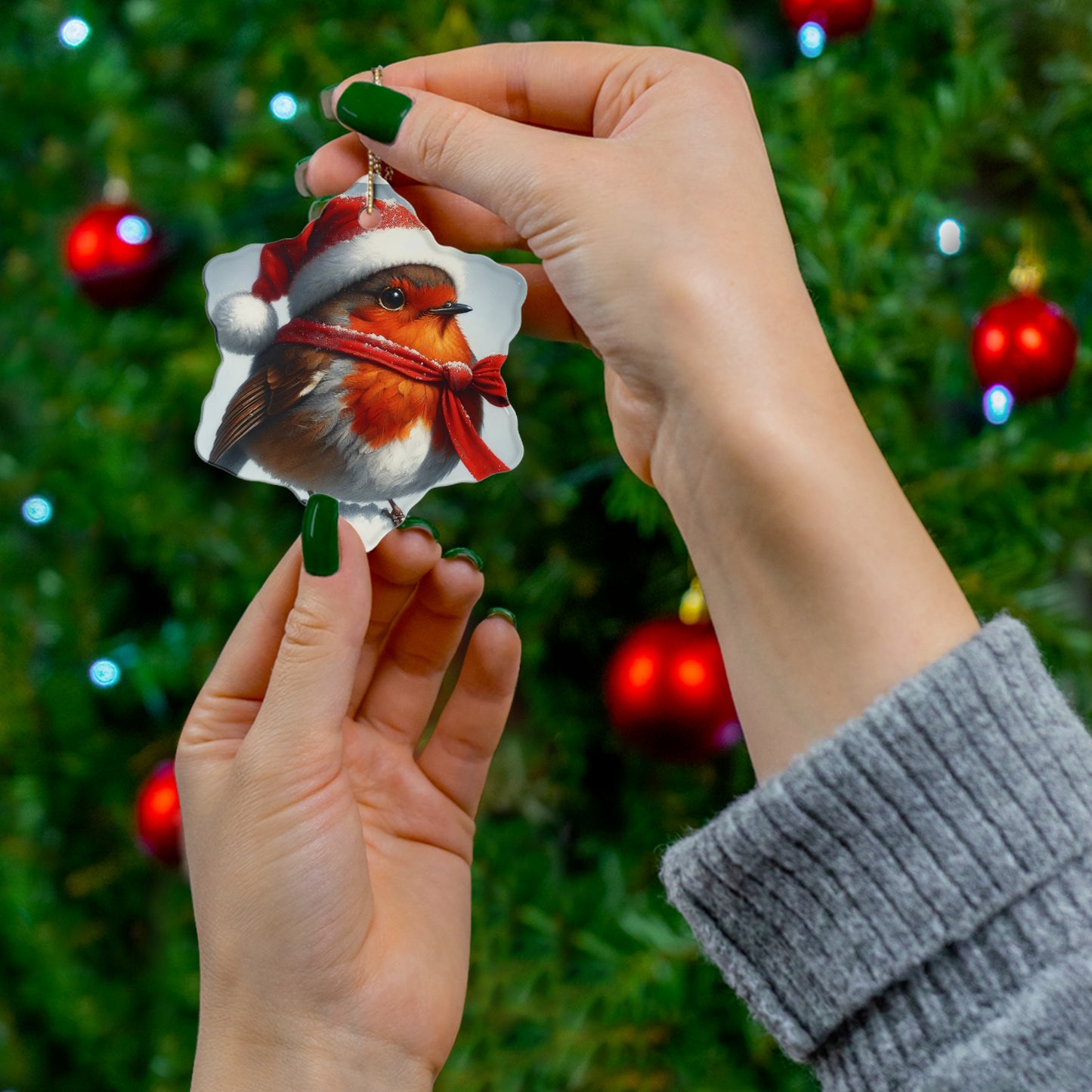 Christmas Robin Bird Ceramic Ornament - Festive Holiday Decor