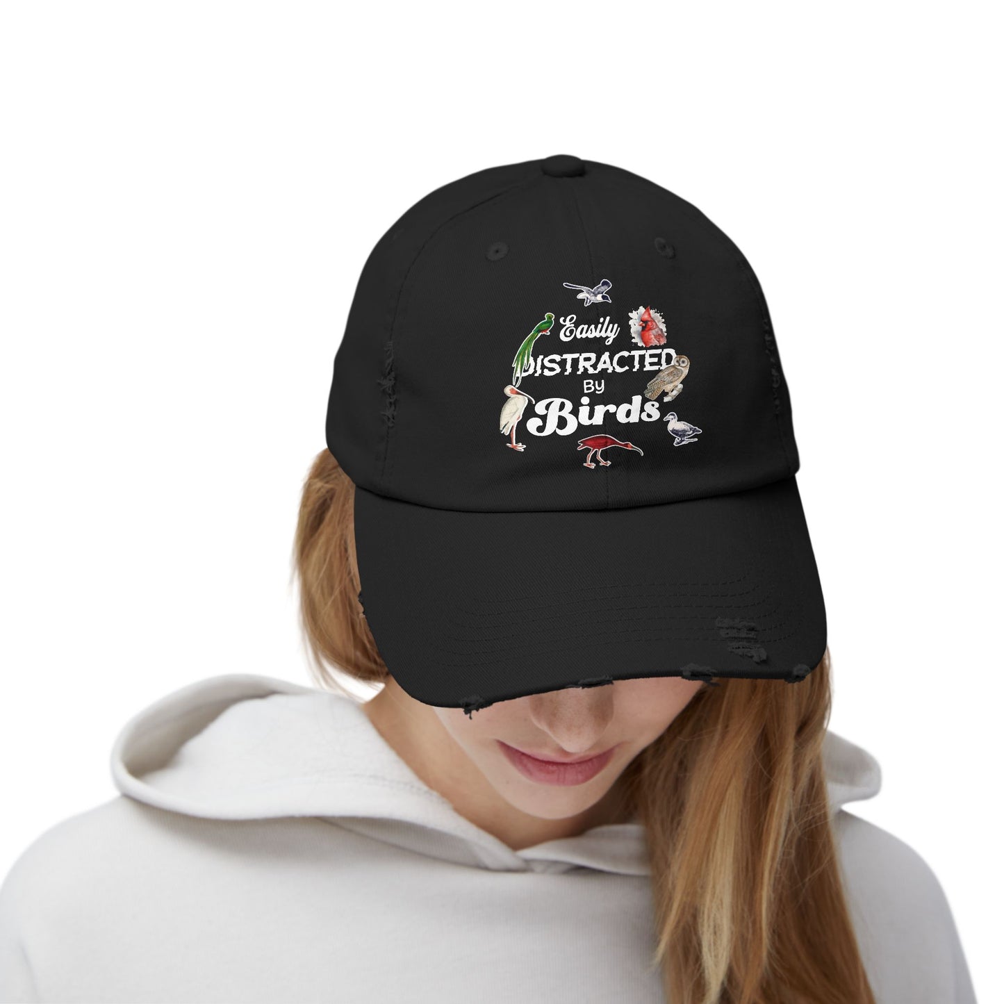 Easily Distracted By Birds Vintage Style Hat - Unisex Distressed Cap