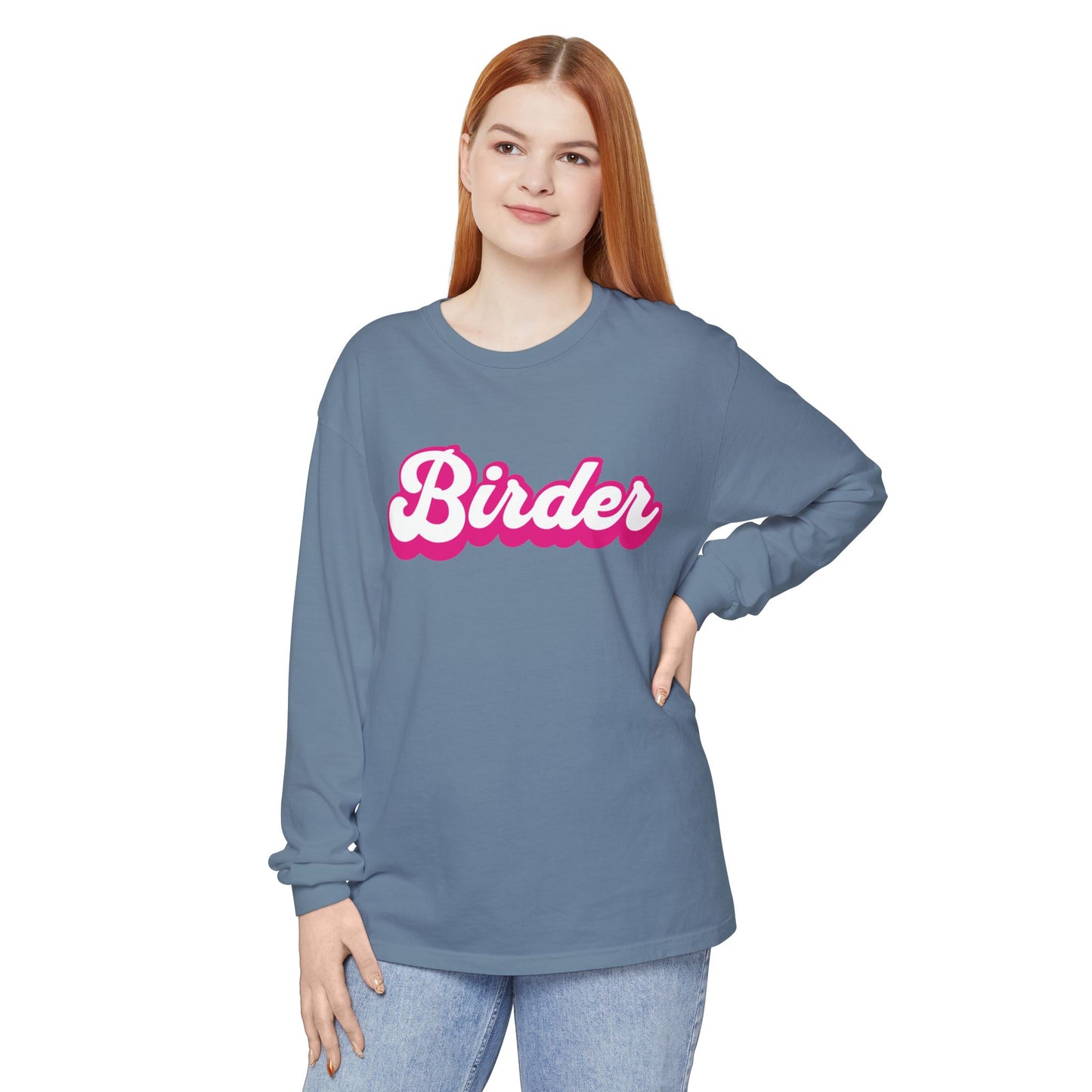 Pink Birder Unisex Garment-dyed Long Sleeve T-Shirt