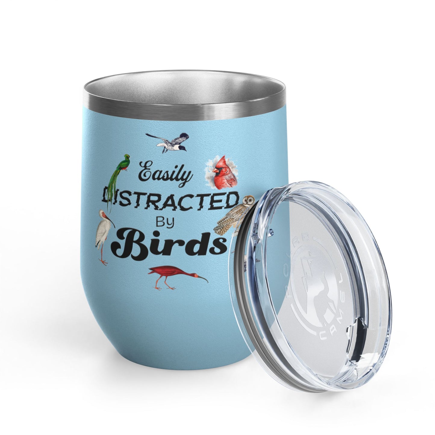 Easily Distracted By Birds Wine Tumbler - 12oz Insulated Mug for Bird Lovers