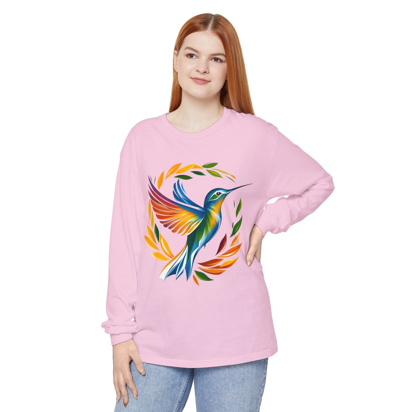 Hummingbird Rainbow Garment-dyed Long Sleeve T-Shirt