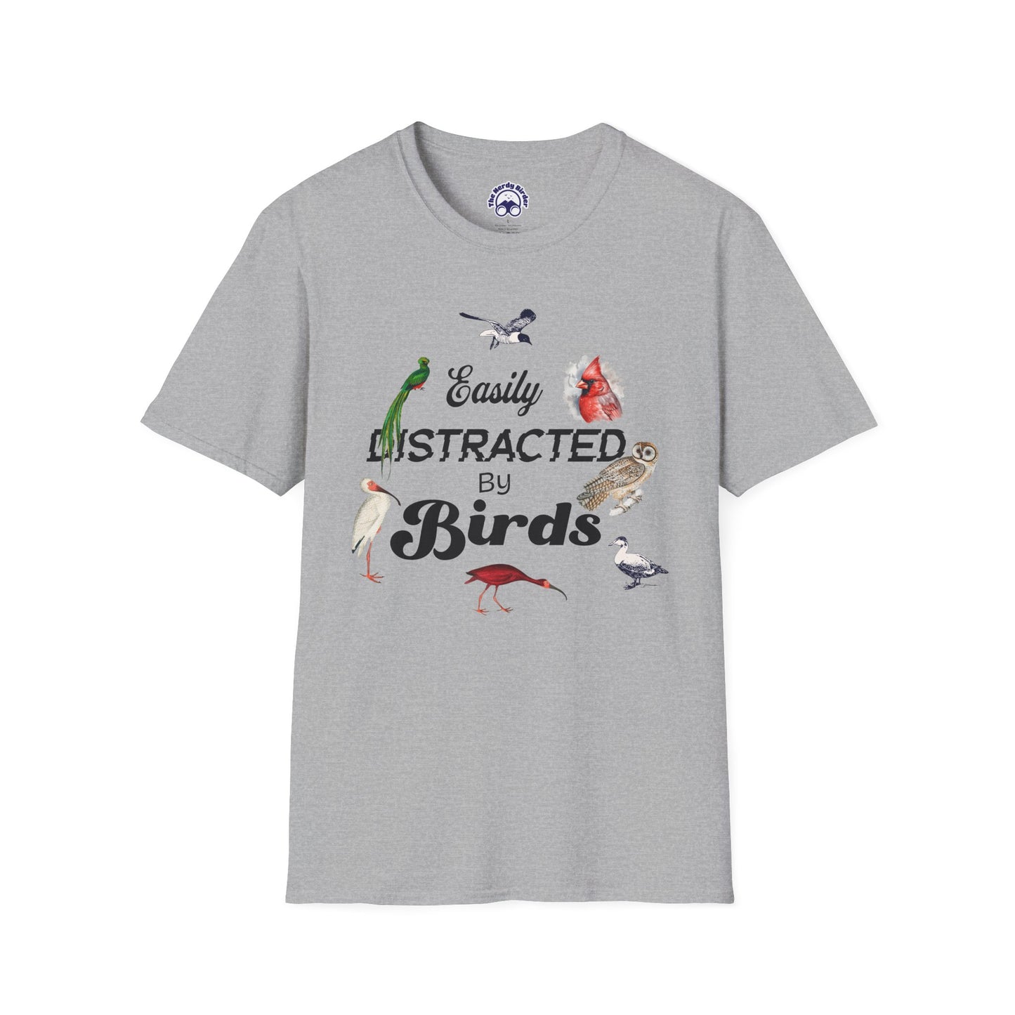 Easily Distracted by Birds T-Shirt - Unisex Softstyle Tee for Bird Lovers