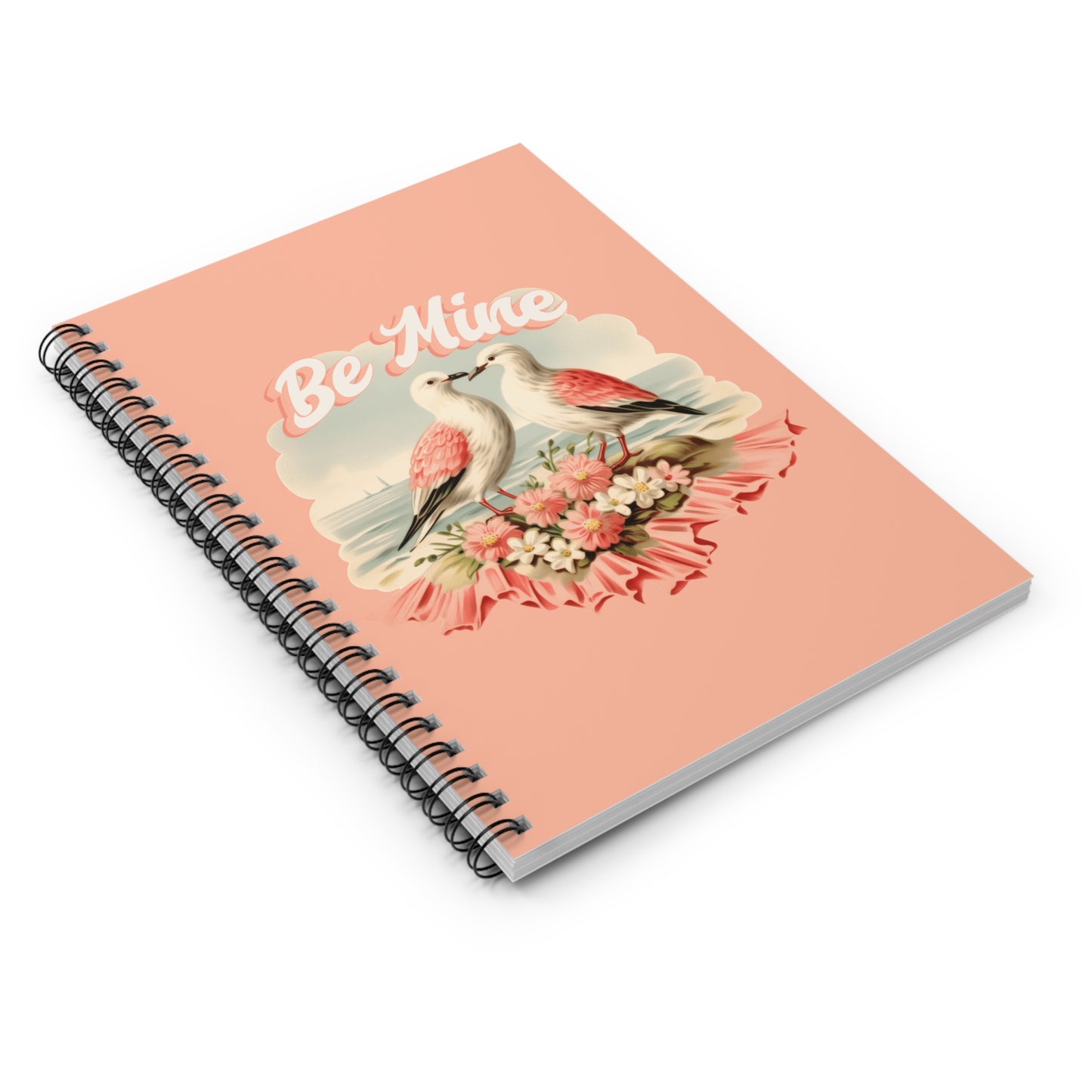 Vintage - Be Mine - Spiral Notebook - Cute Floral Love Bird Design