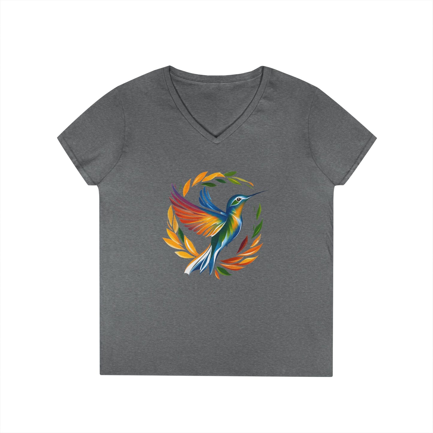 Rainbow Hummingbird Ladies' V-Neck T-Shirt