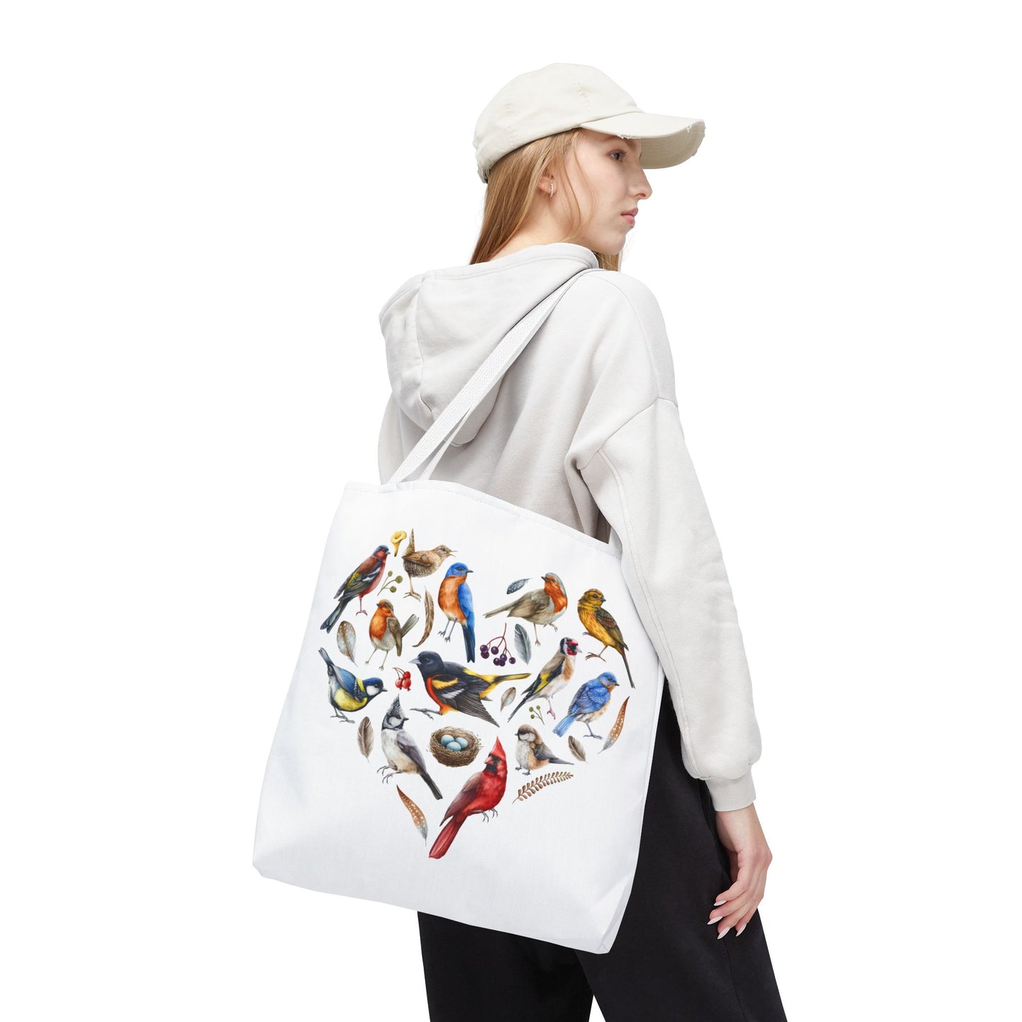 Bird Lovers Tote Bag - Colorful Heart Design for Nature Enthusiasts