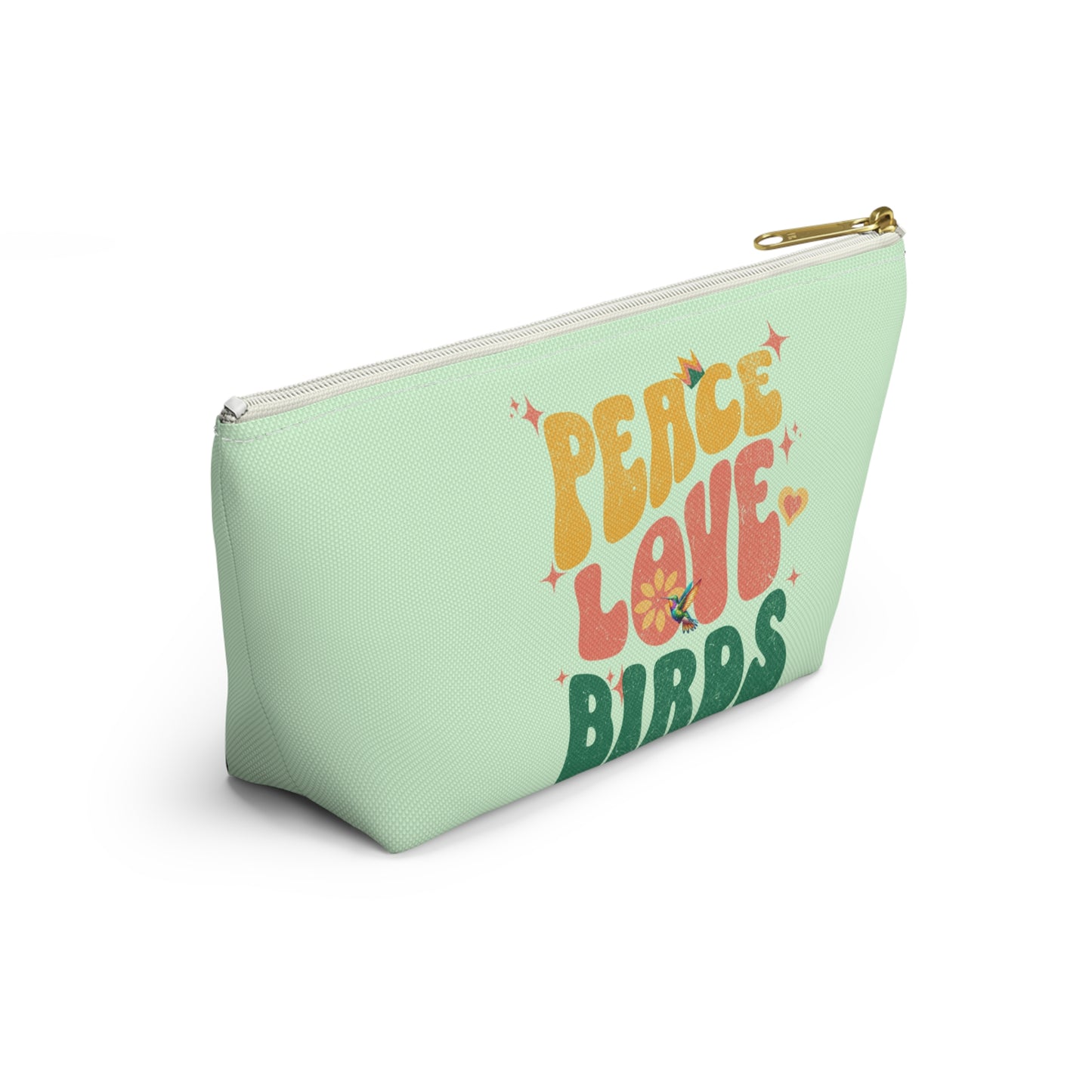 Peace Love Birds Accessory Pouch Green